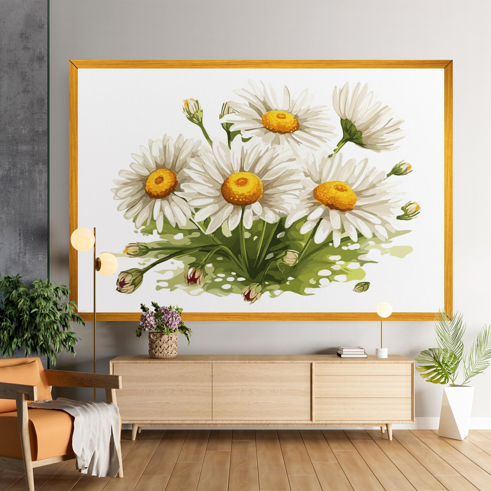 Tablou Canvas White Grey Daisy mockup 9