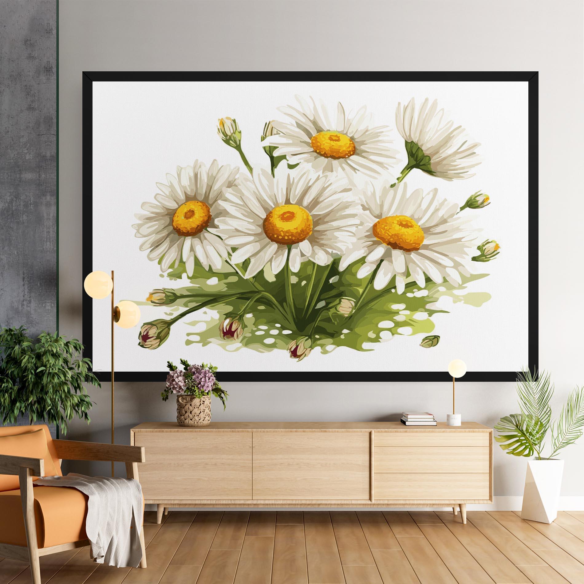 Tablou Canvas White Grey Daisy mockup 9