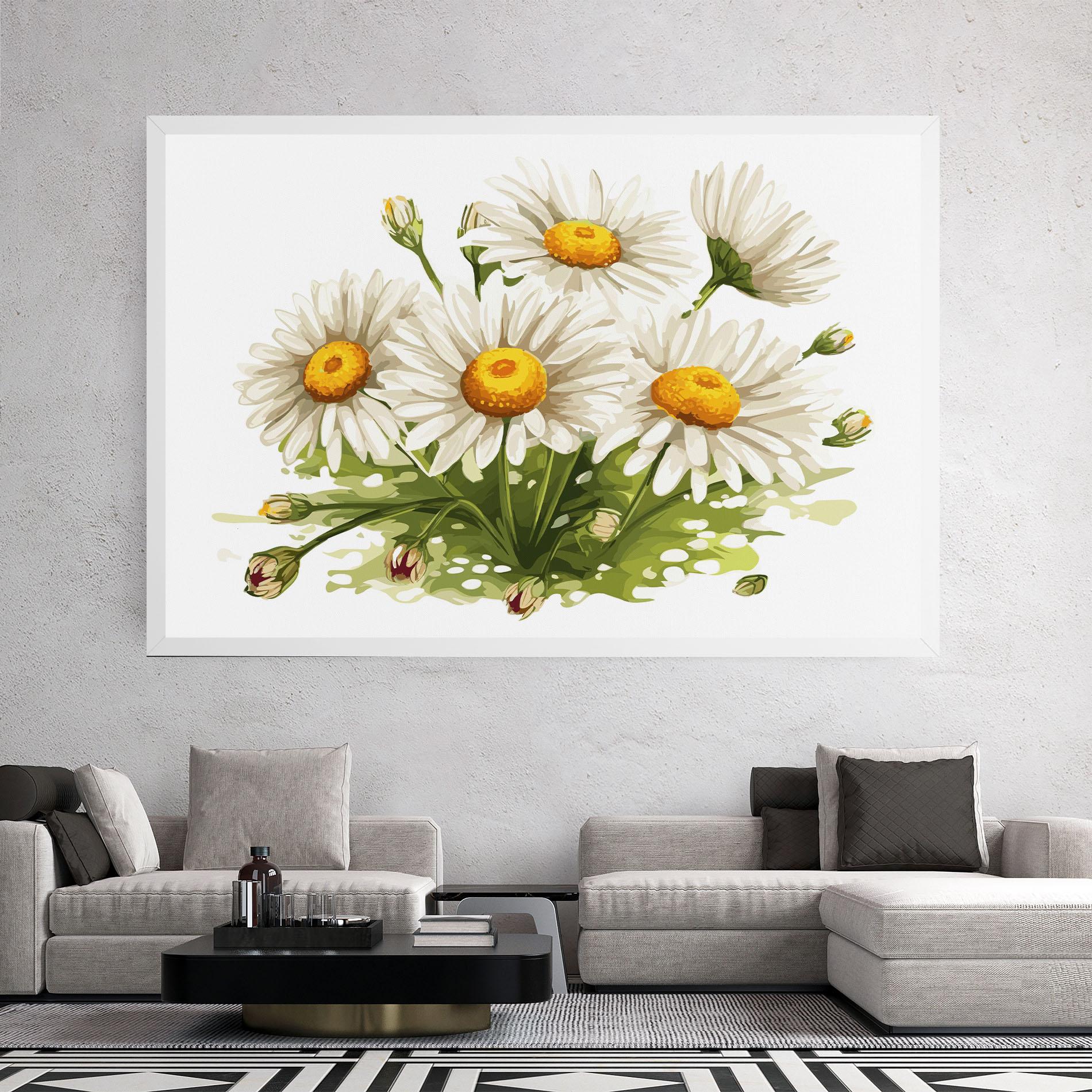 Tablou Canvas White Grey Daisy mockup 2