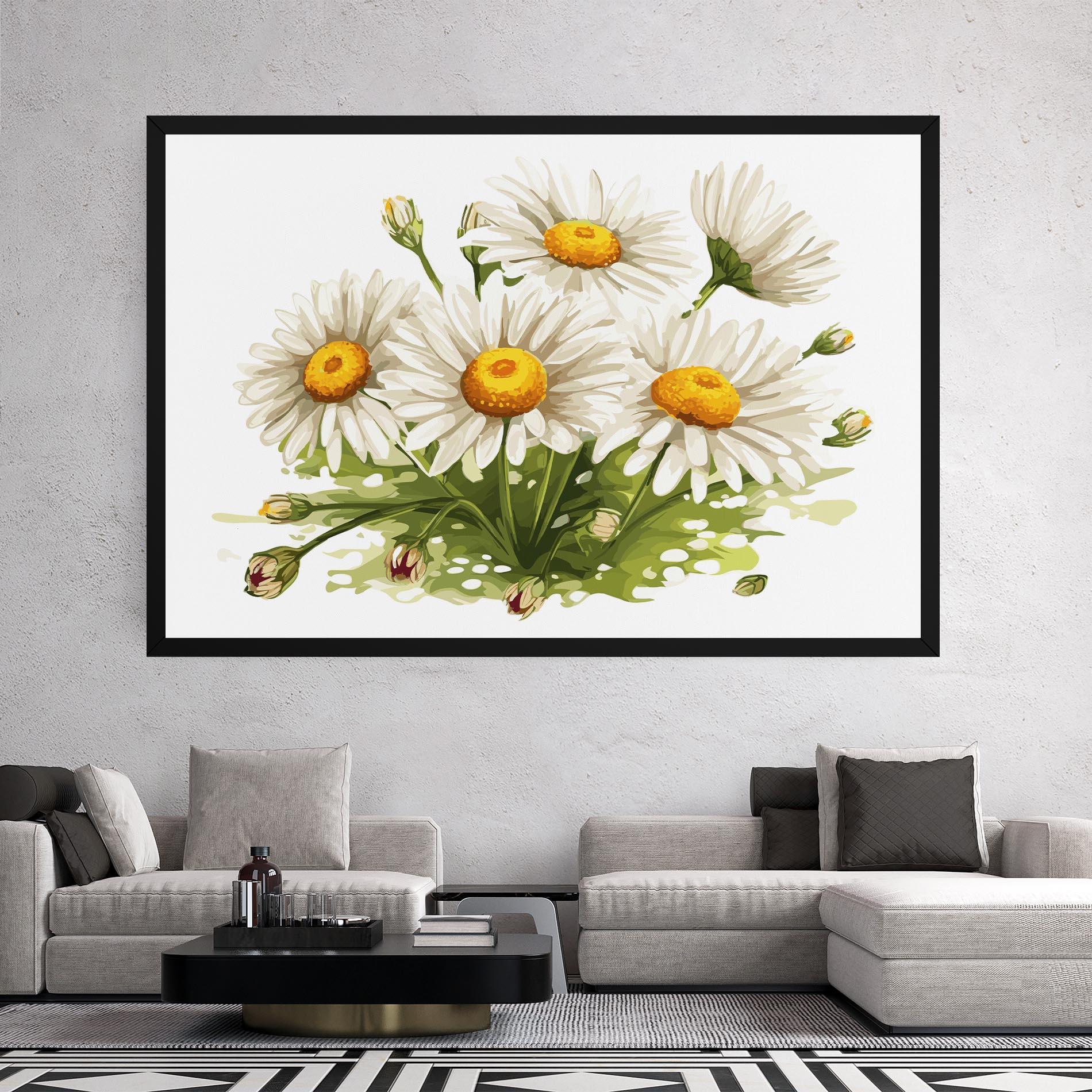 Tablou Canvas White Grey Daisy mockup 2