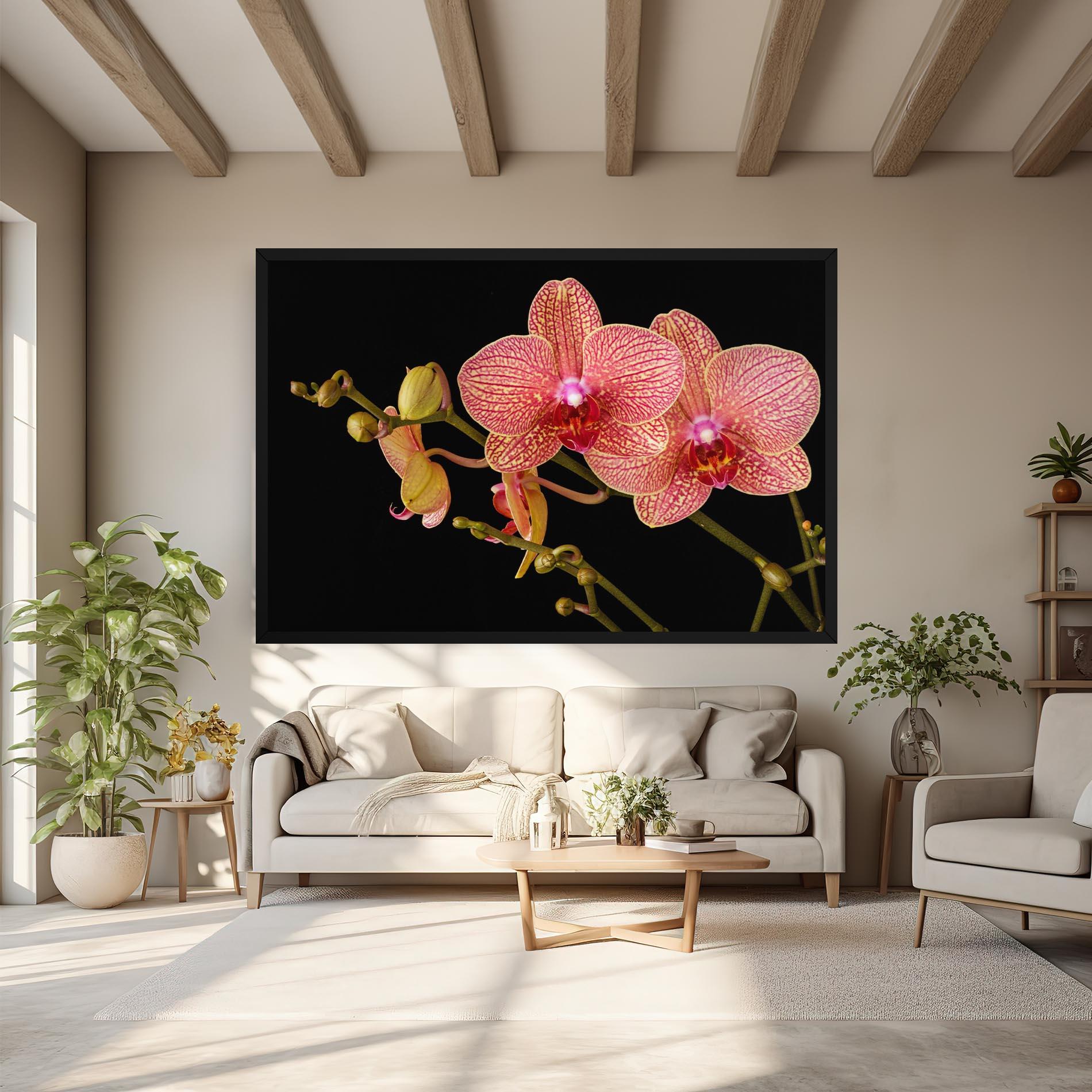 Tablou Canvas Pink Orchids On Black mockup 6
