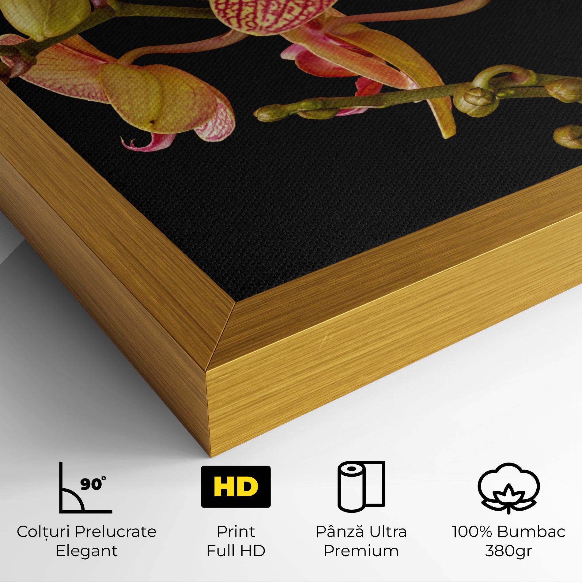 Tablou Canvas Pink Orchids On Black mockup 4