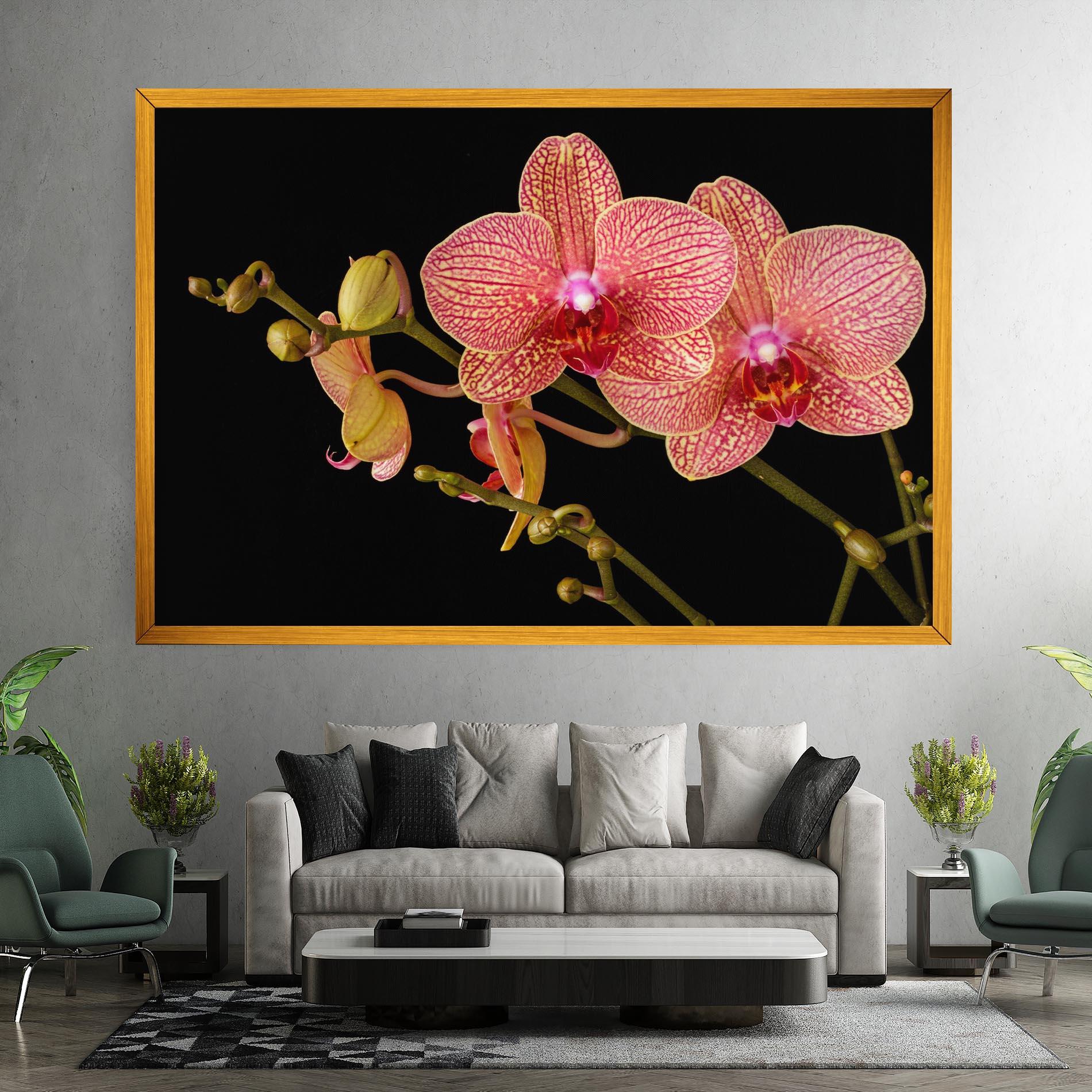 Tablou Canvas Pink Orchids On Black mockup 7