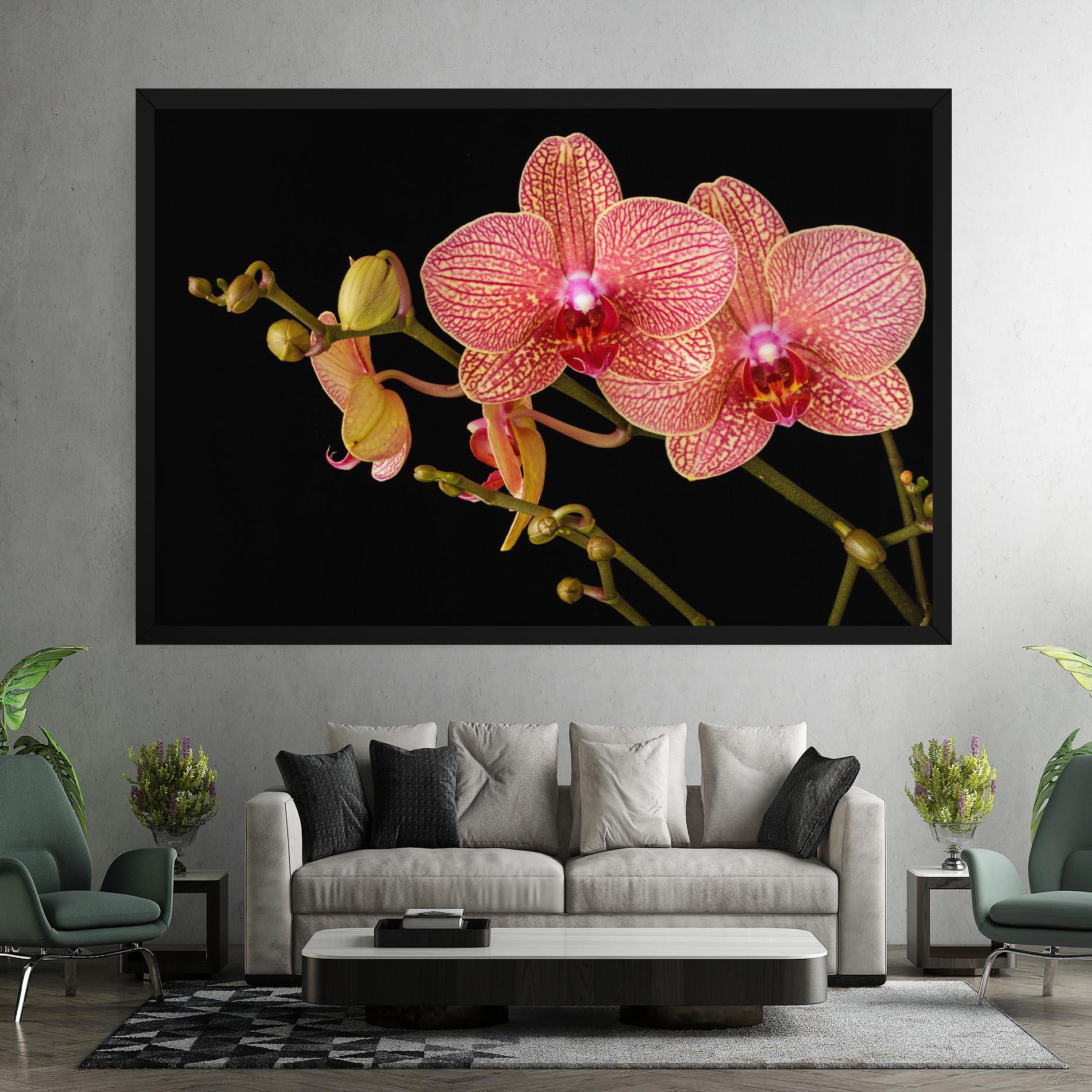 Tablou Canvas Pink Orchids On Black mockup 7