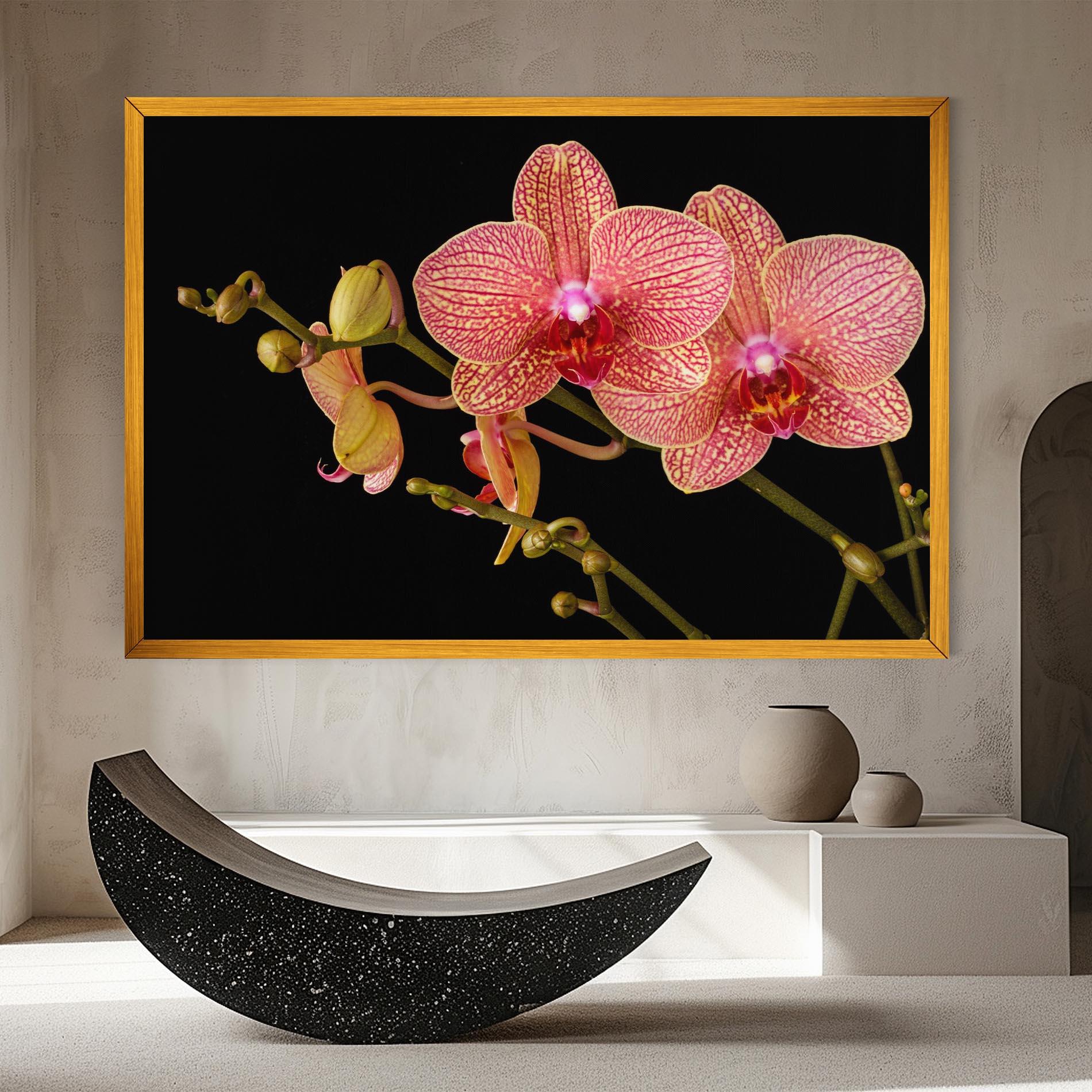 Tablou Canvas Pink Orchids On Black mockup 8