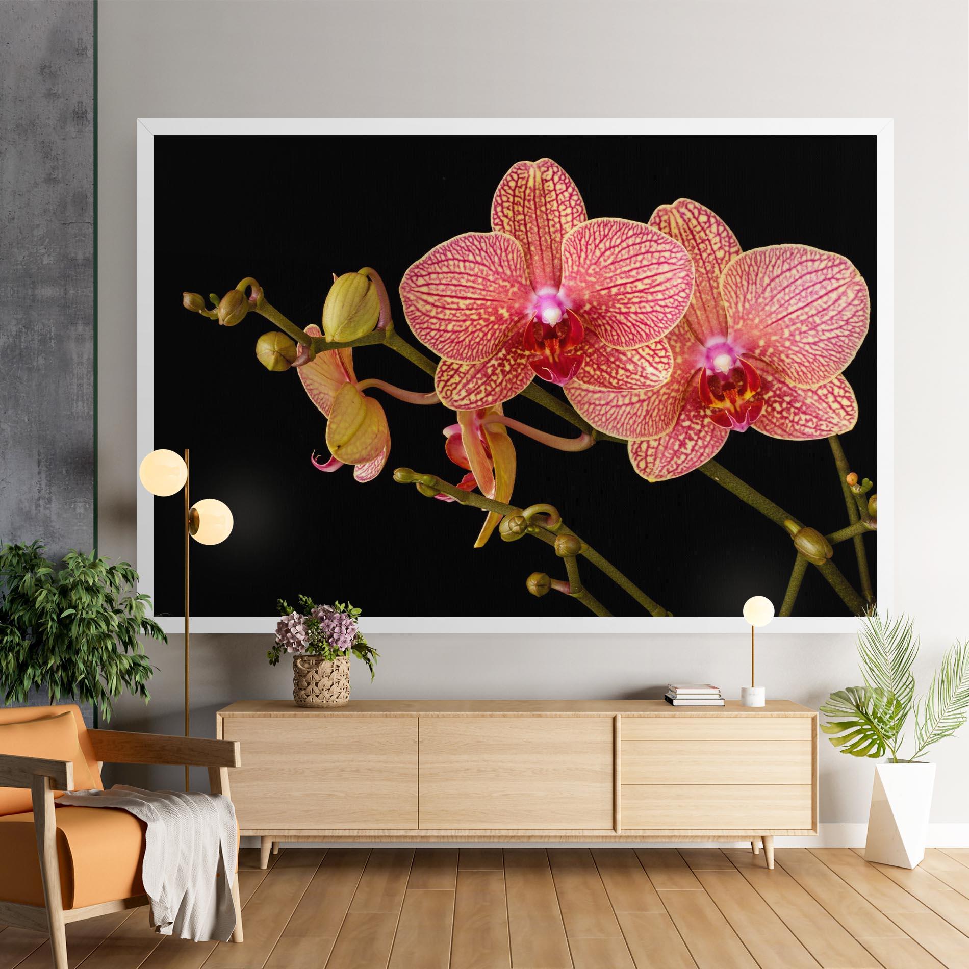 Tablou Canvas Pink Orchids On Black mockup 9