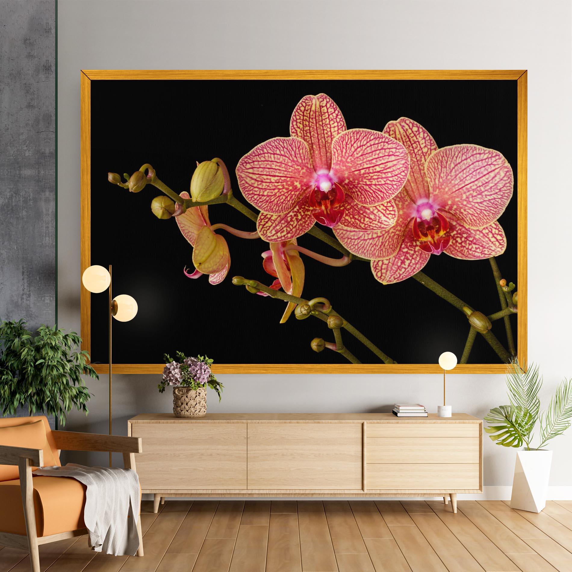 Tablou Canvas Pink Orchids On Black mockup 9