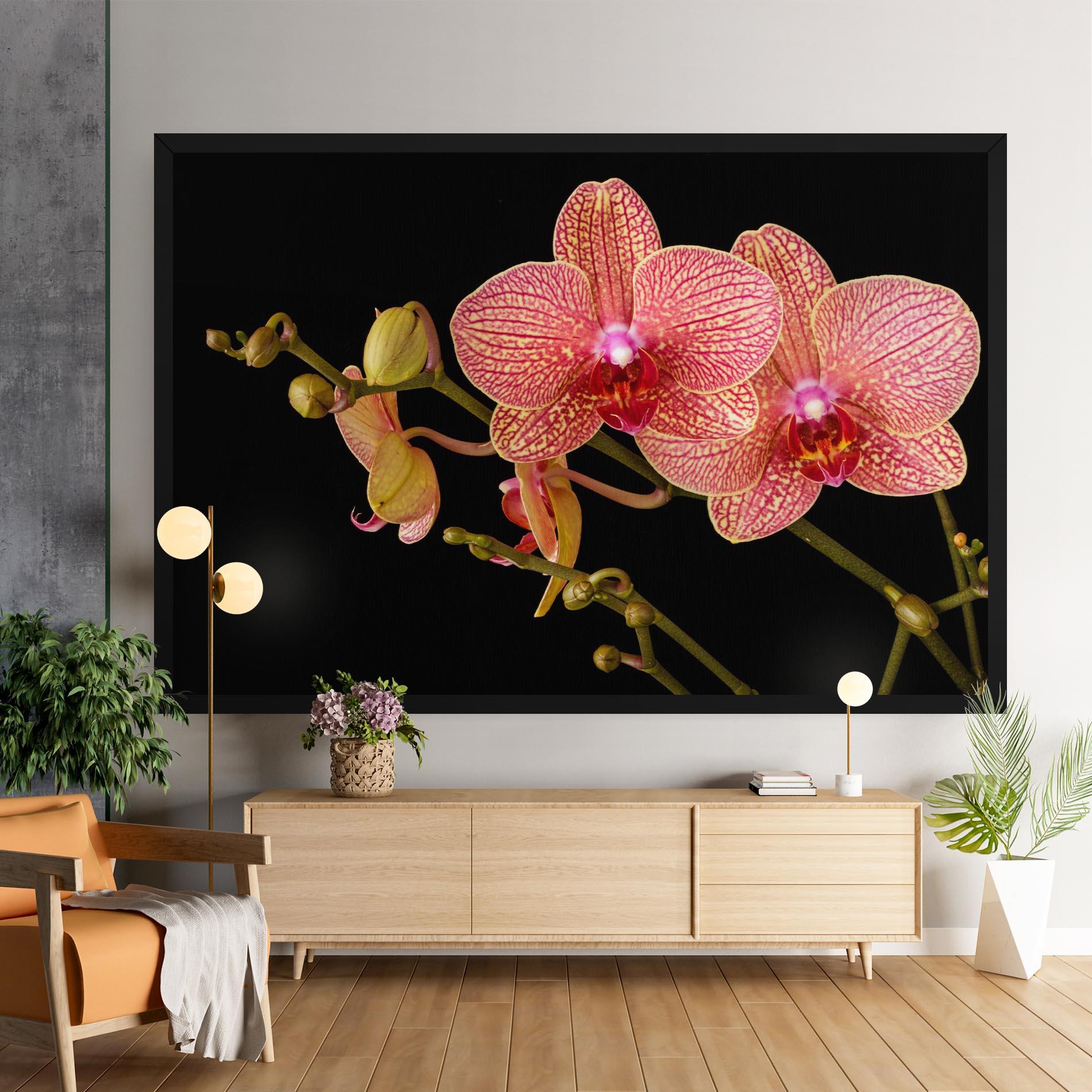 Tablou Canvas Pink Orchids On Black mockup 9