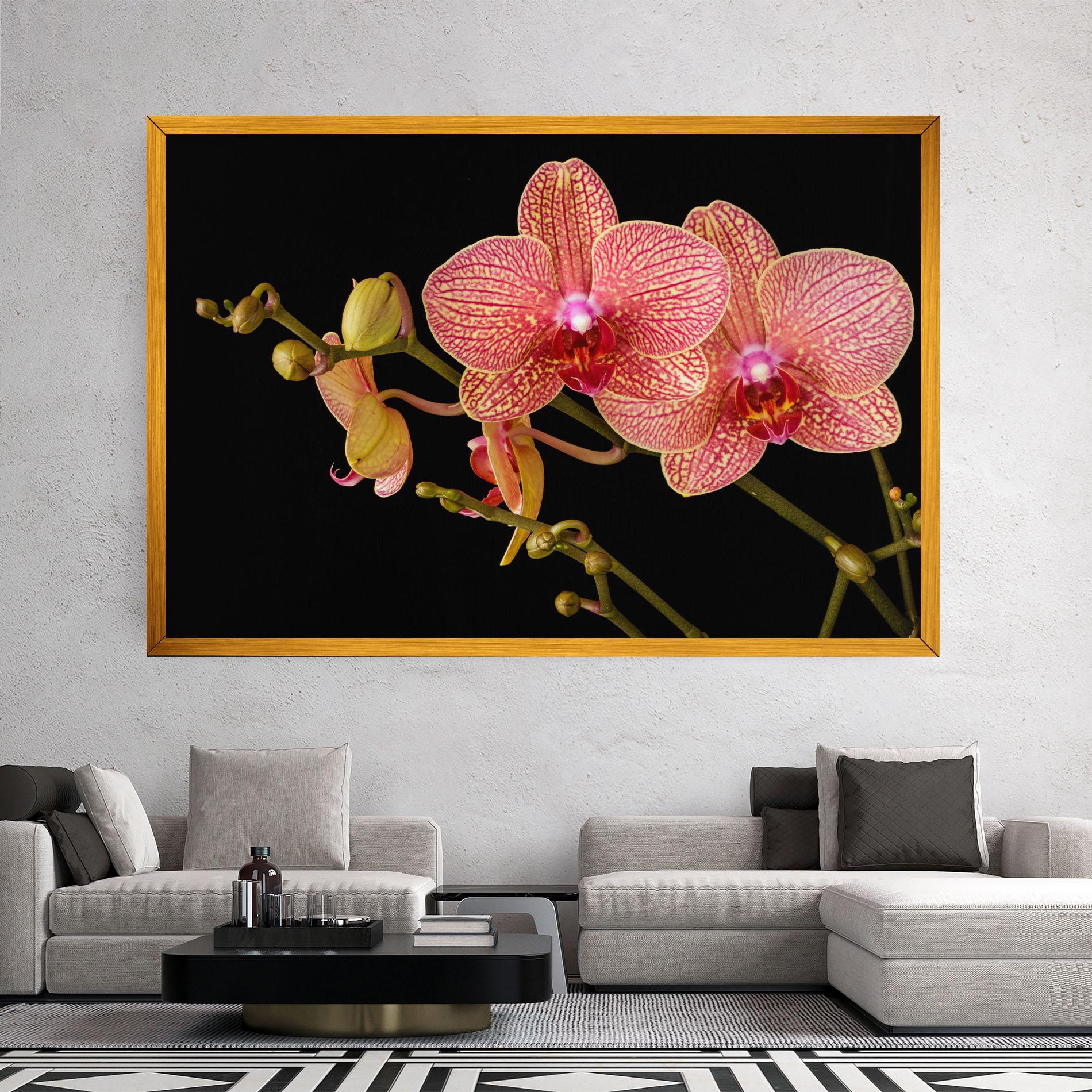 Tablou Canvas Pink Orchids On Black mockup 2