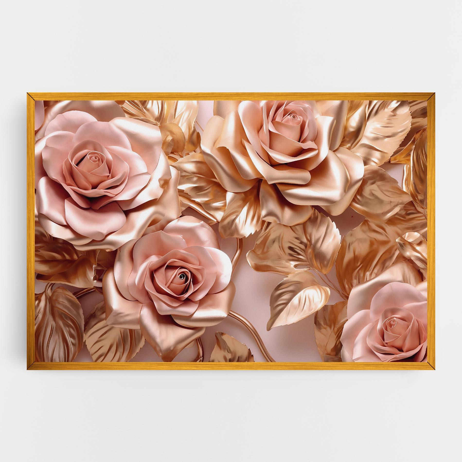 Tablou Canvas Pink Golden Roses mockup 0