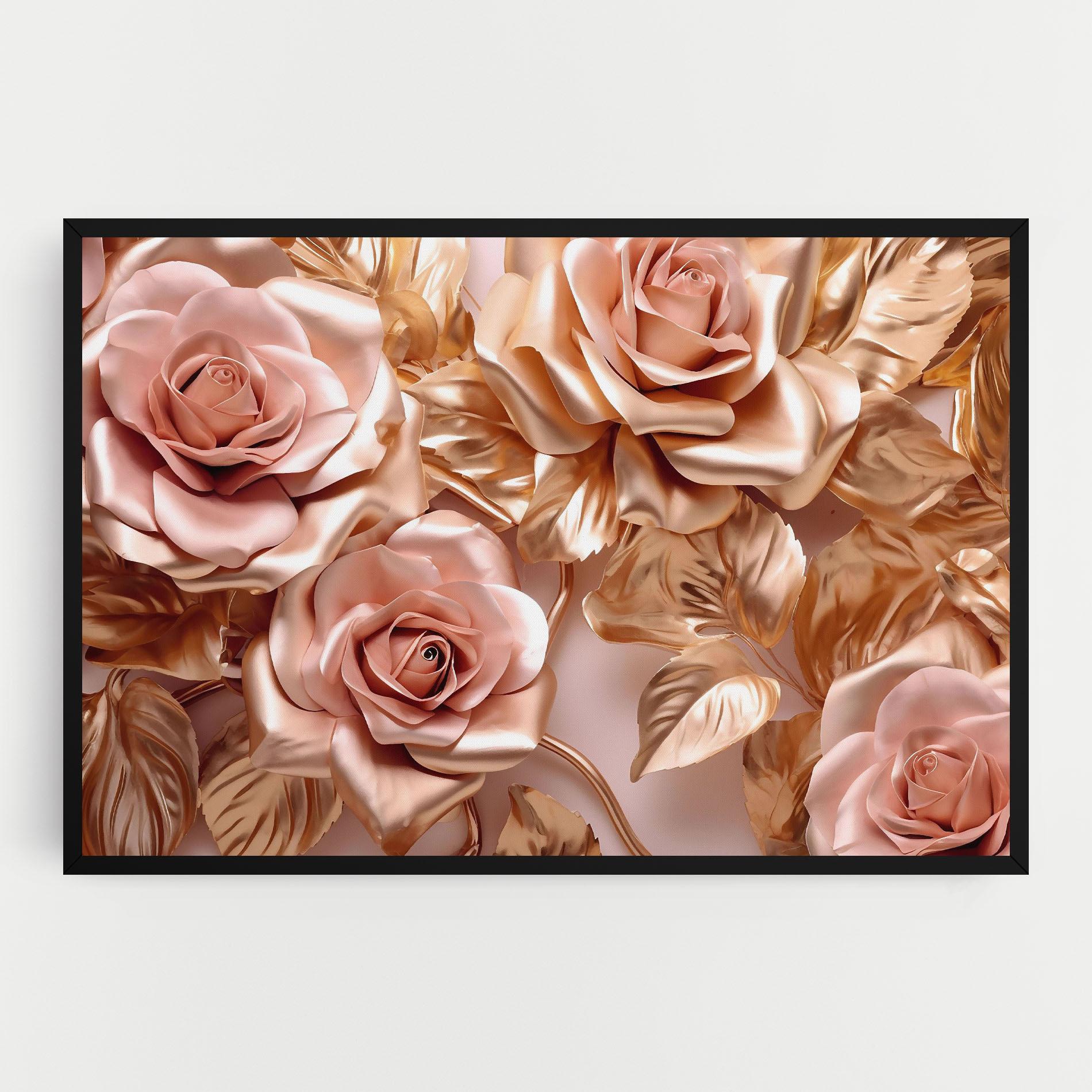 Tablou Canvas Pink Golden Roses mockup 0