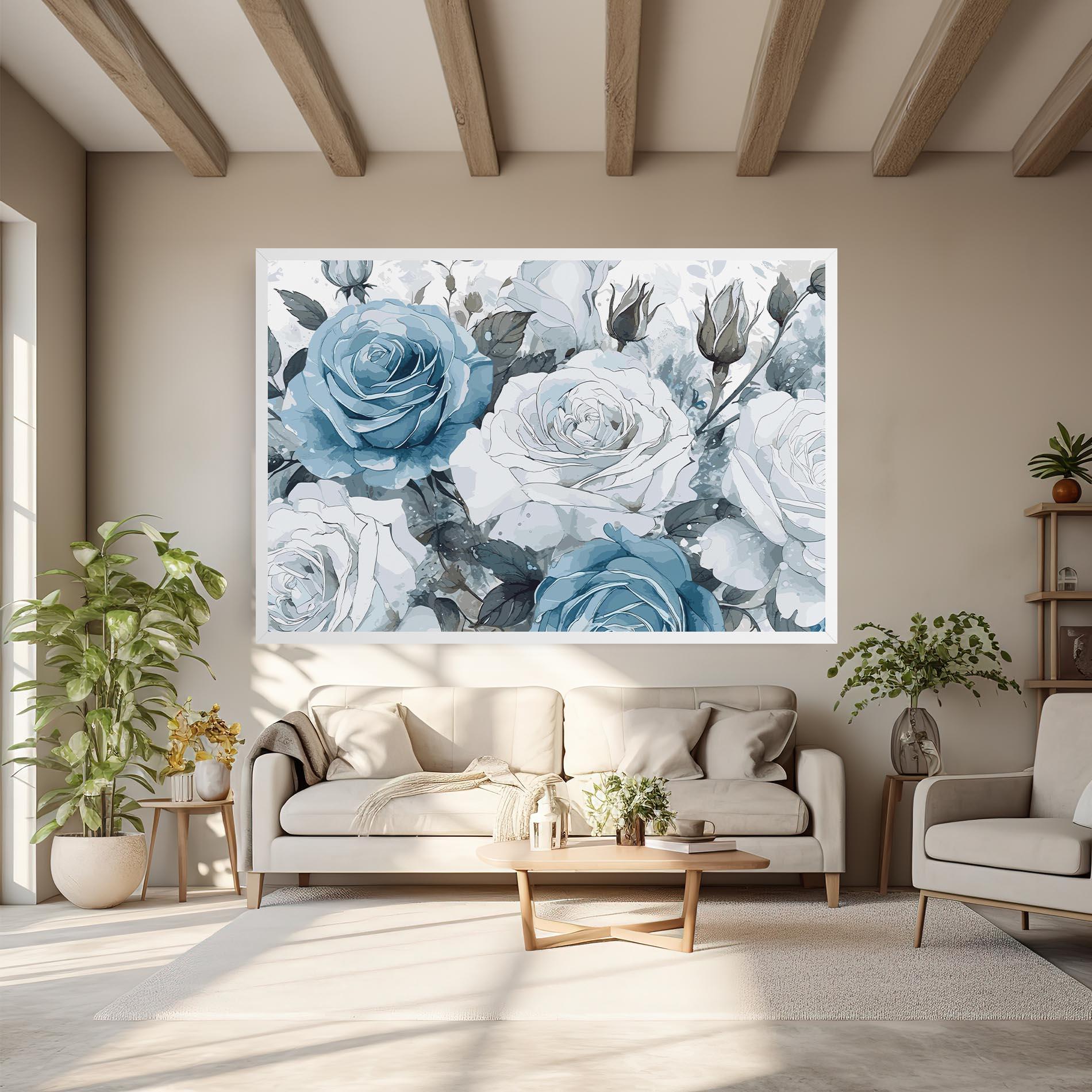 Tablou Canvas Blue White Rose mockup 6