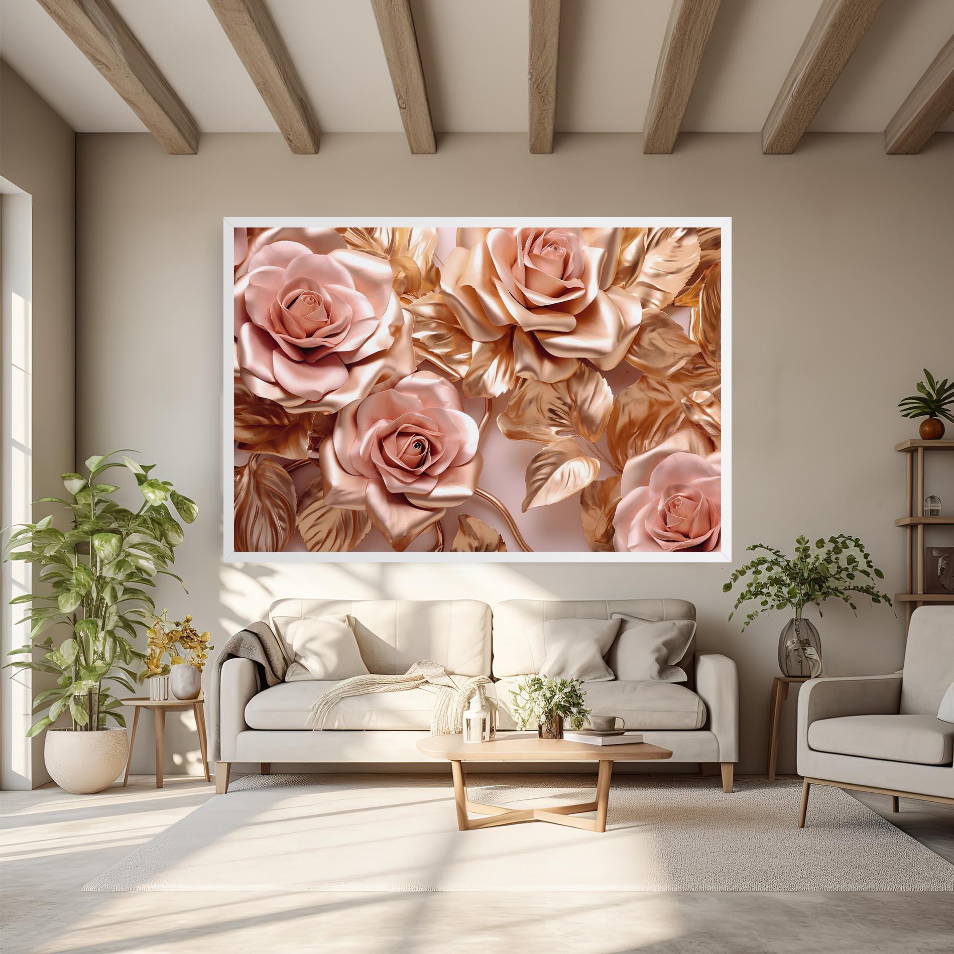 Tablou Canvas Pink Golden Roses mockup 6