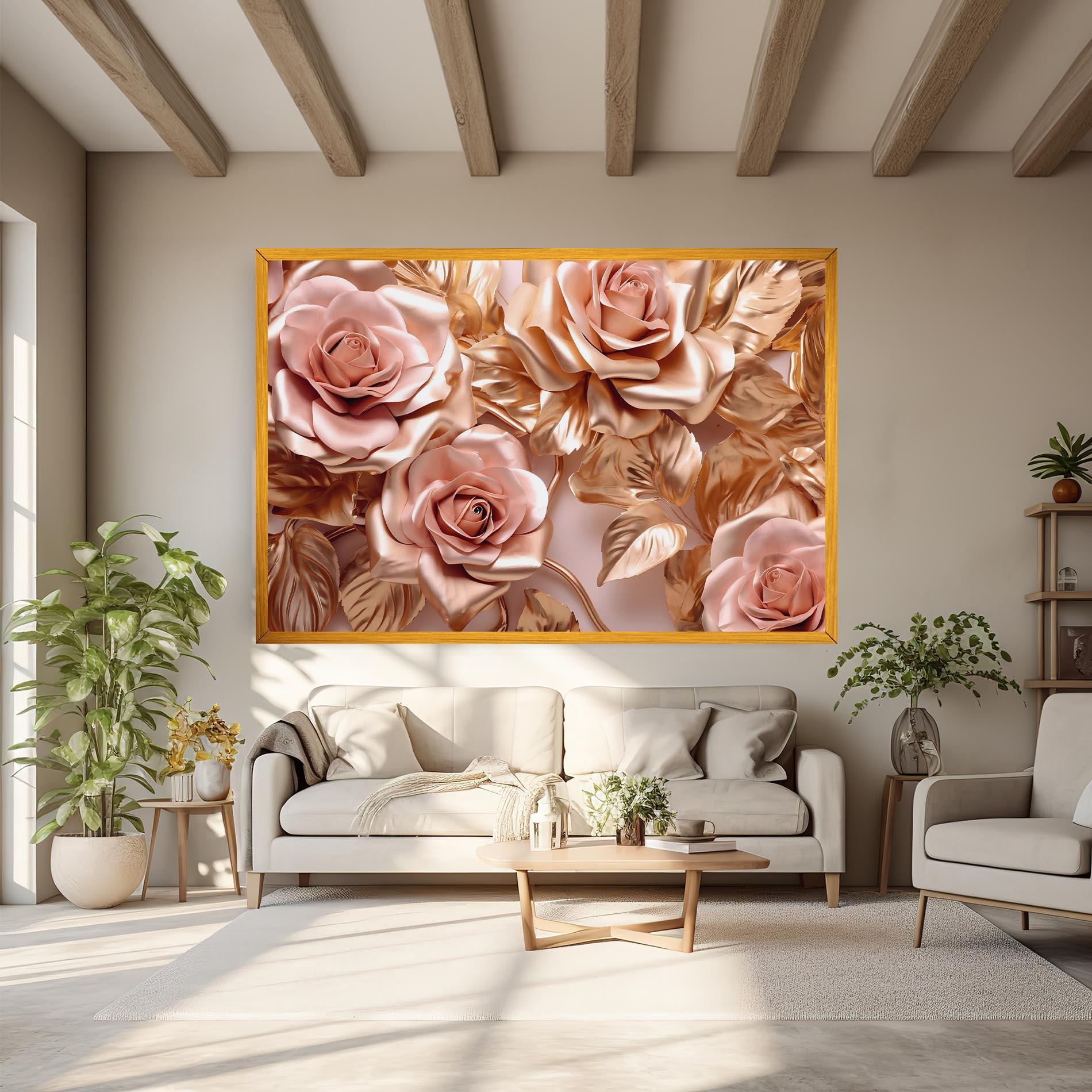 Tablou Canvas Pink Golden Roses mockup 6