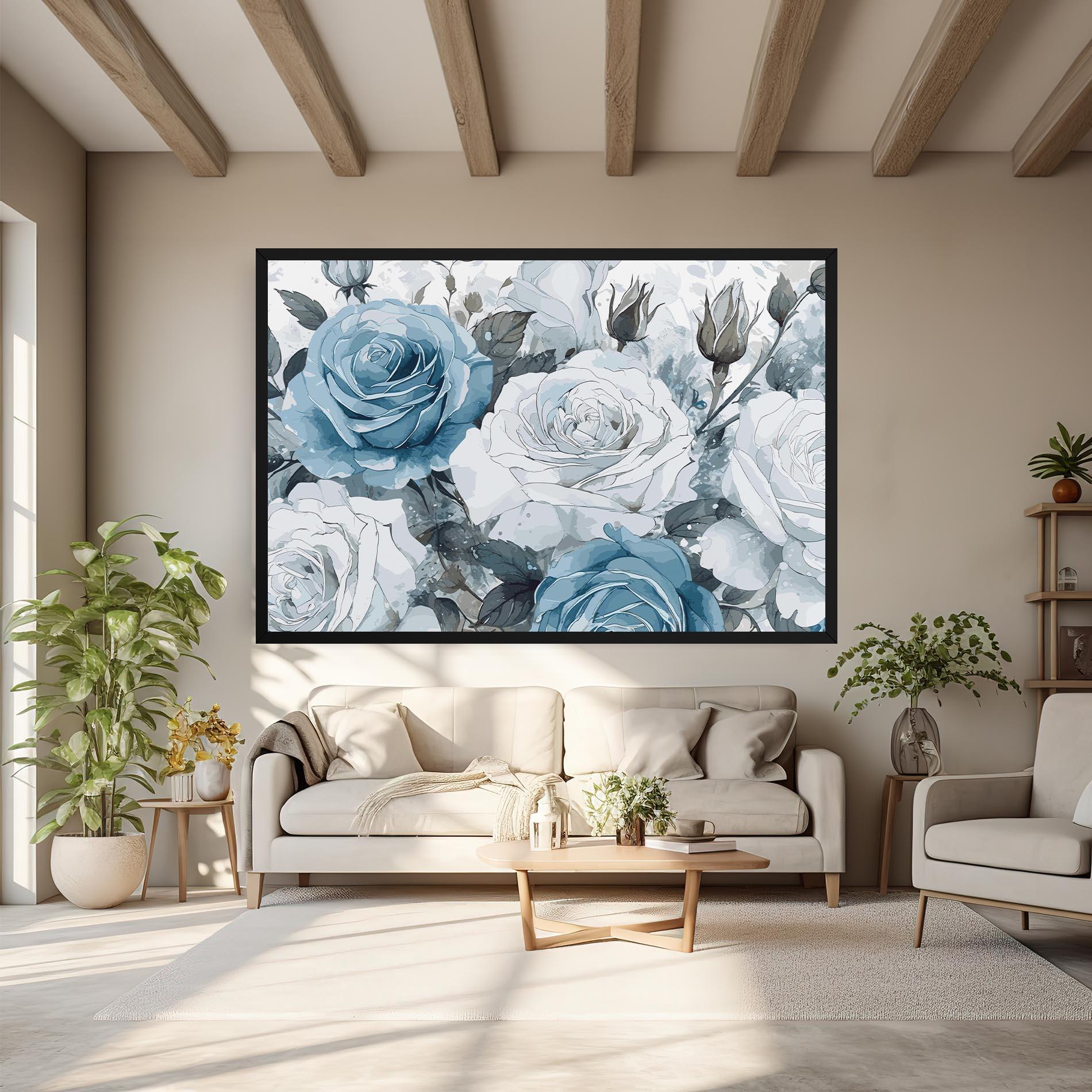 Tablou Canvas Blue White Rose mockup 6