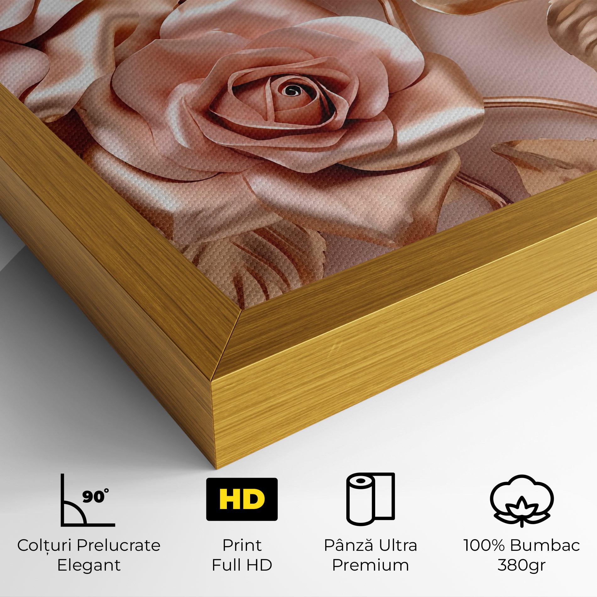 Tablou Canvas Pink Golden Roses mockup 4
