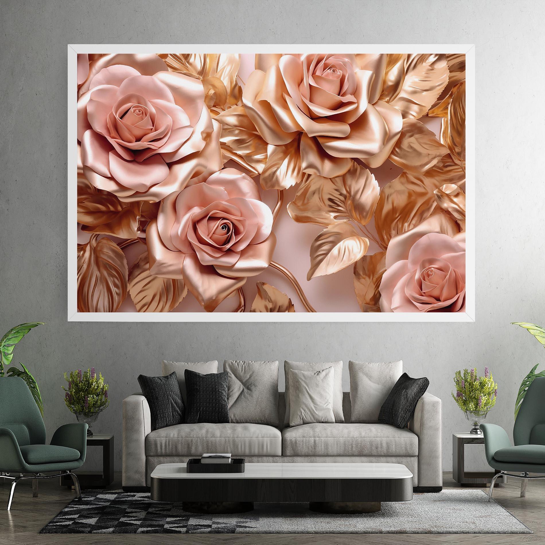 Tablou Canvas Pink Golden Roses mockup 7
