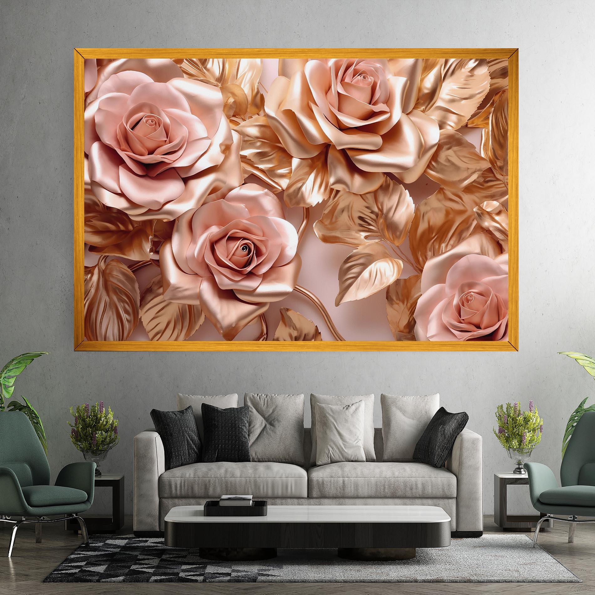 Tablou Canvas Pink Golden Roses mockup 7