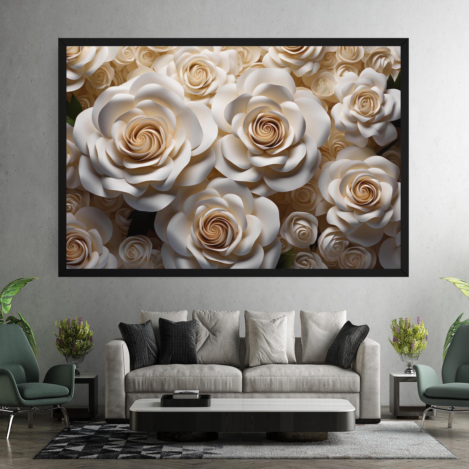 Tablou Canvas Cream Roses Wall mockup 7