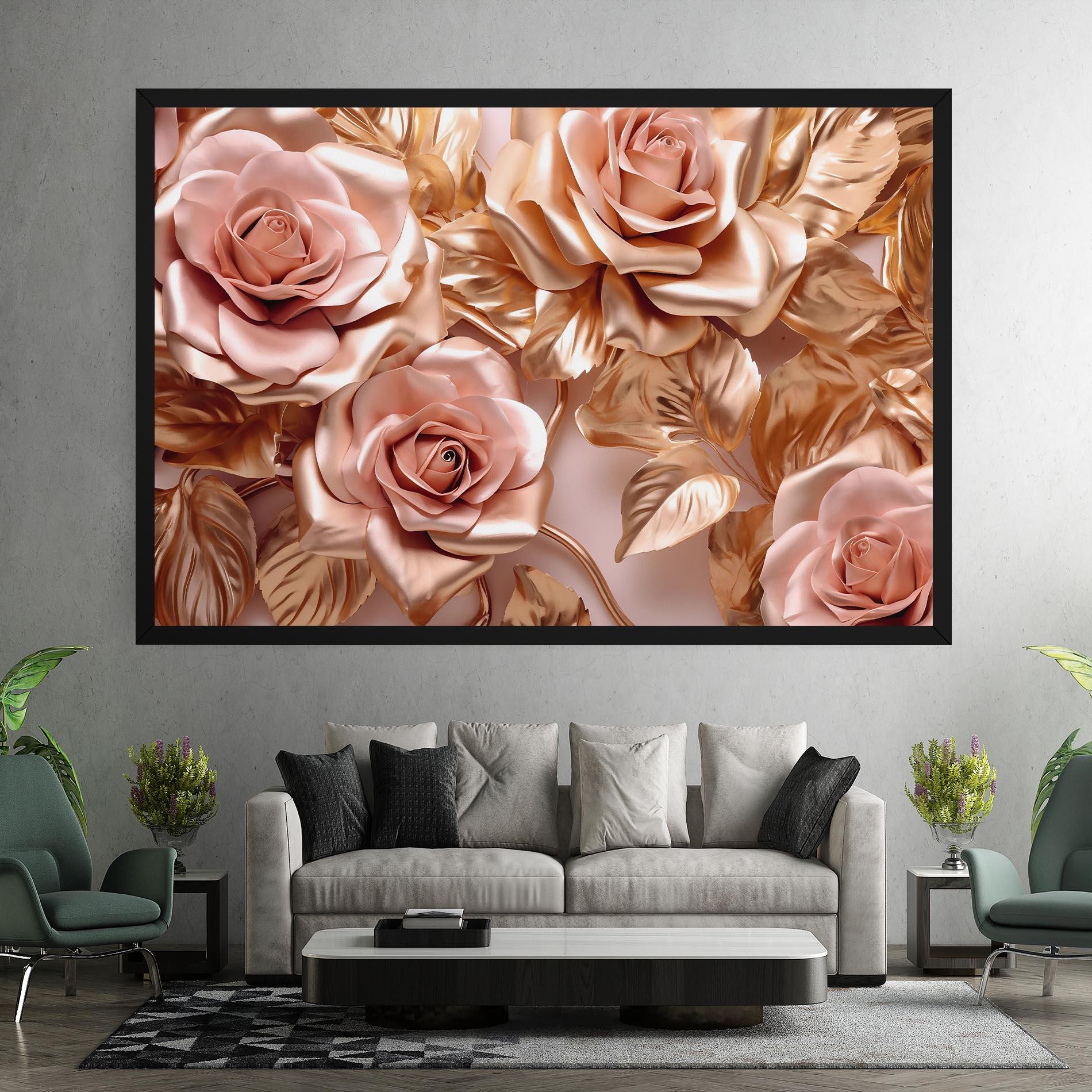 Tablou Canvas Pink Golden Roses mockup 7