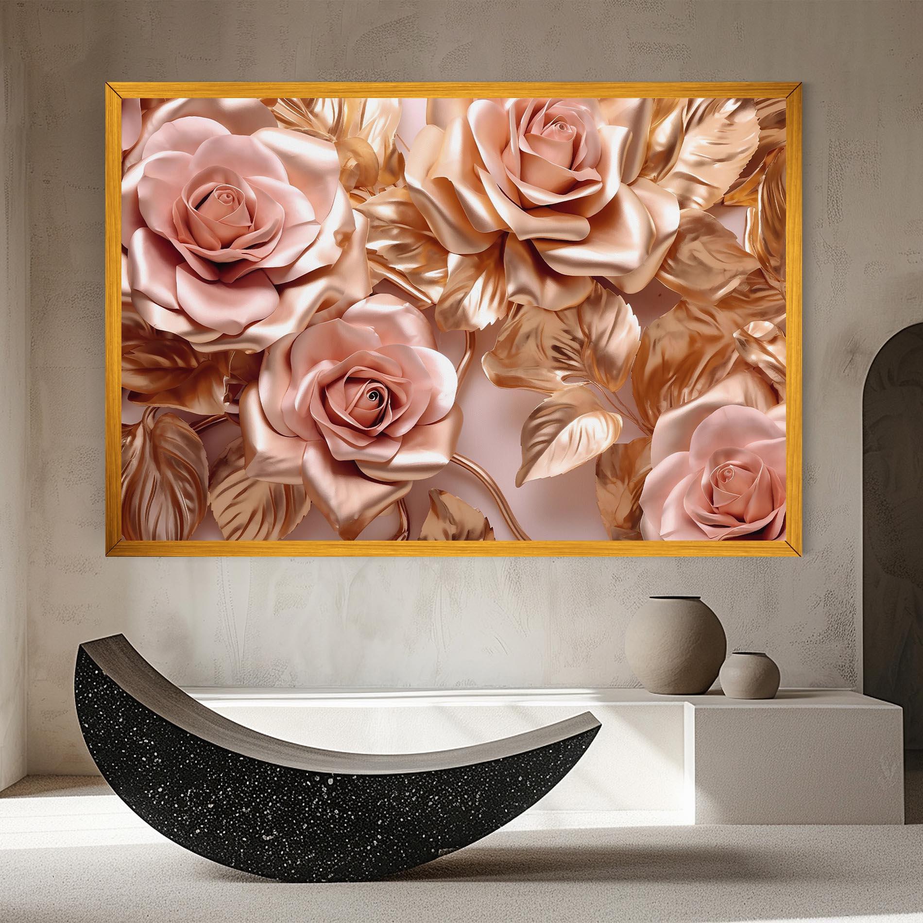 Tablou Canvas Pink Golden Roses mockup 8