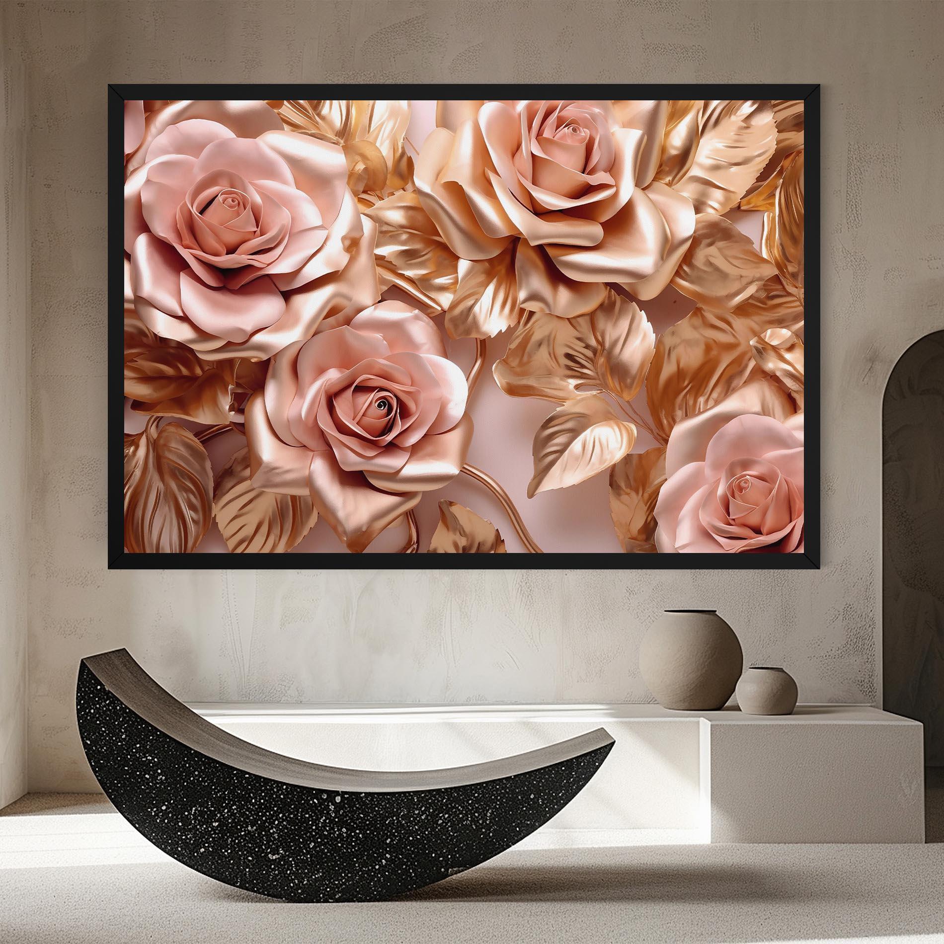 Tablou Canvas Pink Golden Roses mockup 8