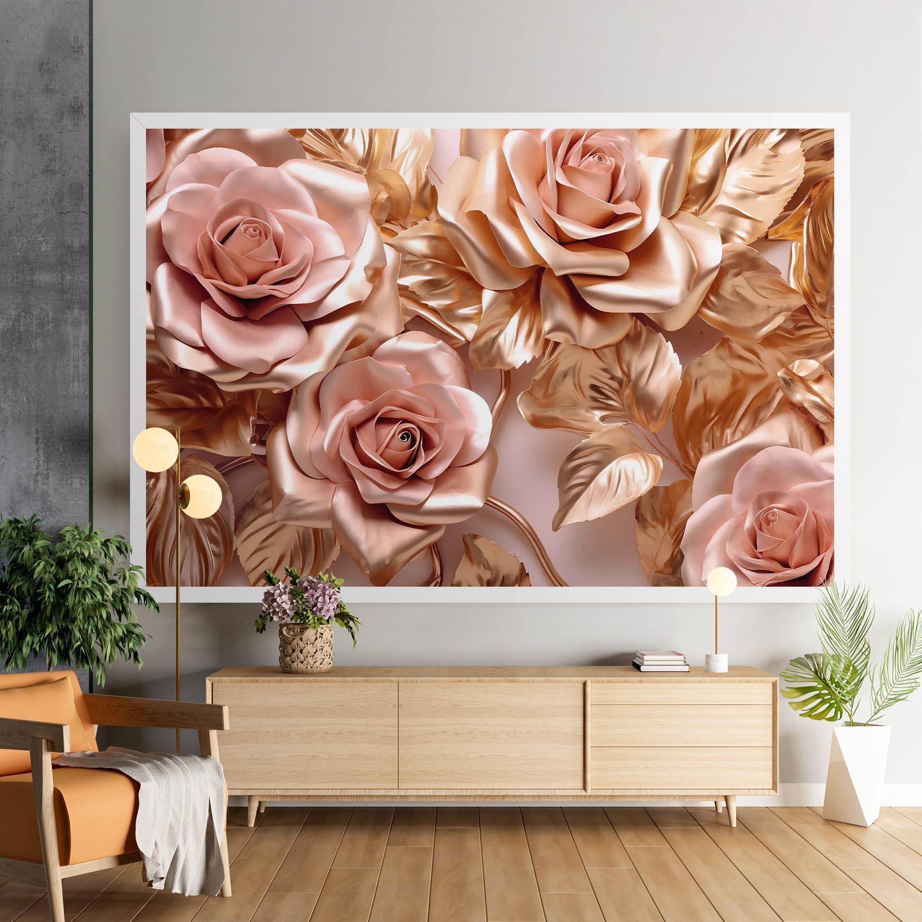 Tablou Canvas Pink Golden Roses mockup 9