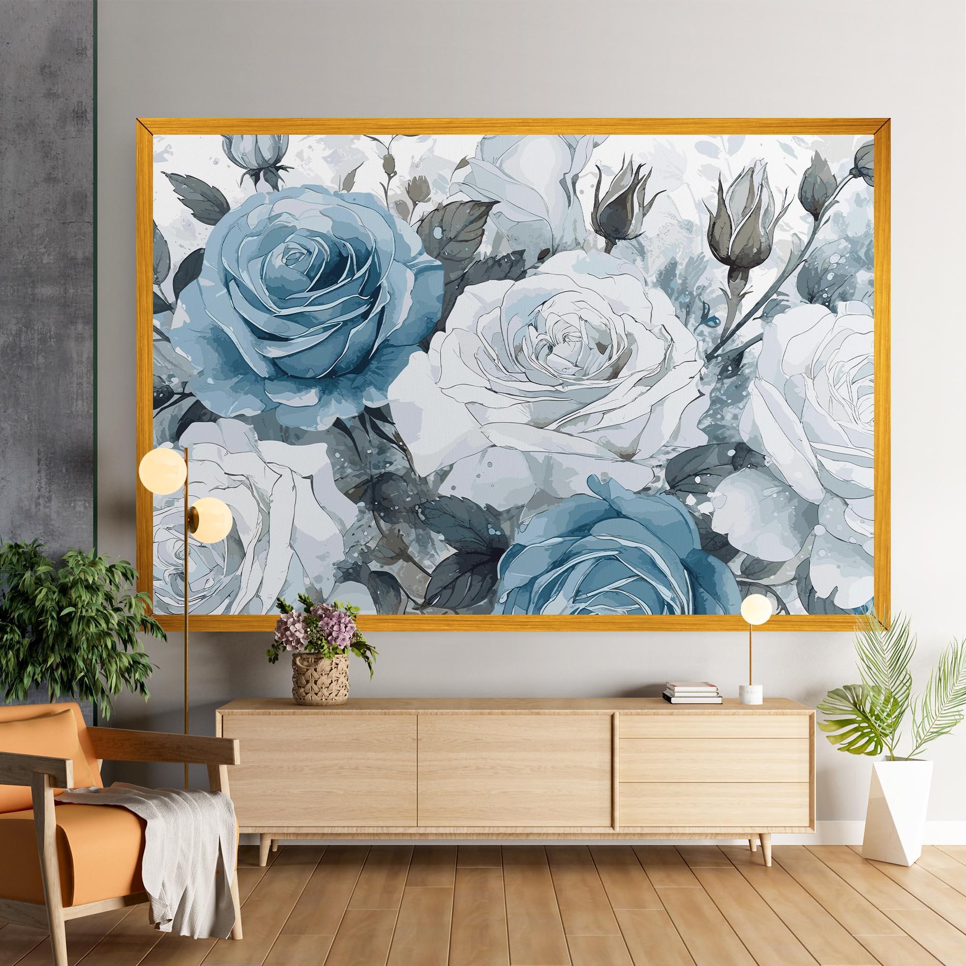 Tablou Canvas Blue White Rose mockup 9