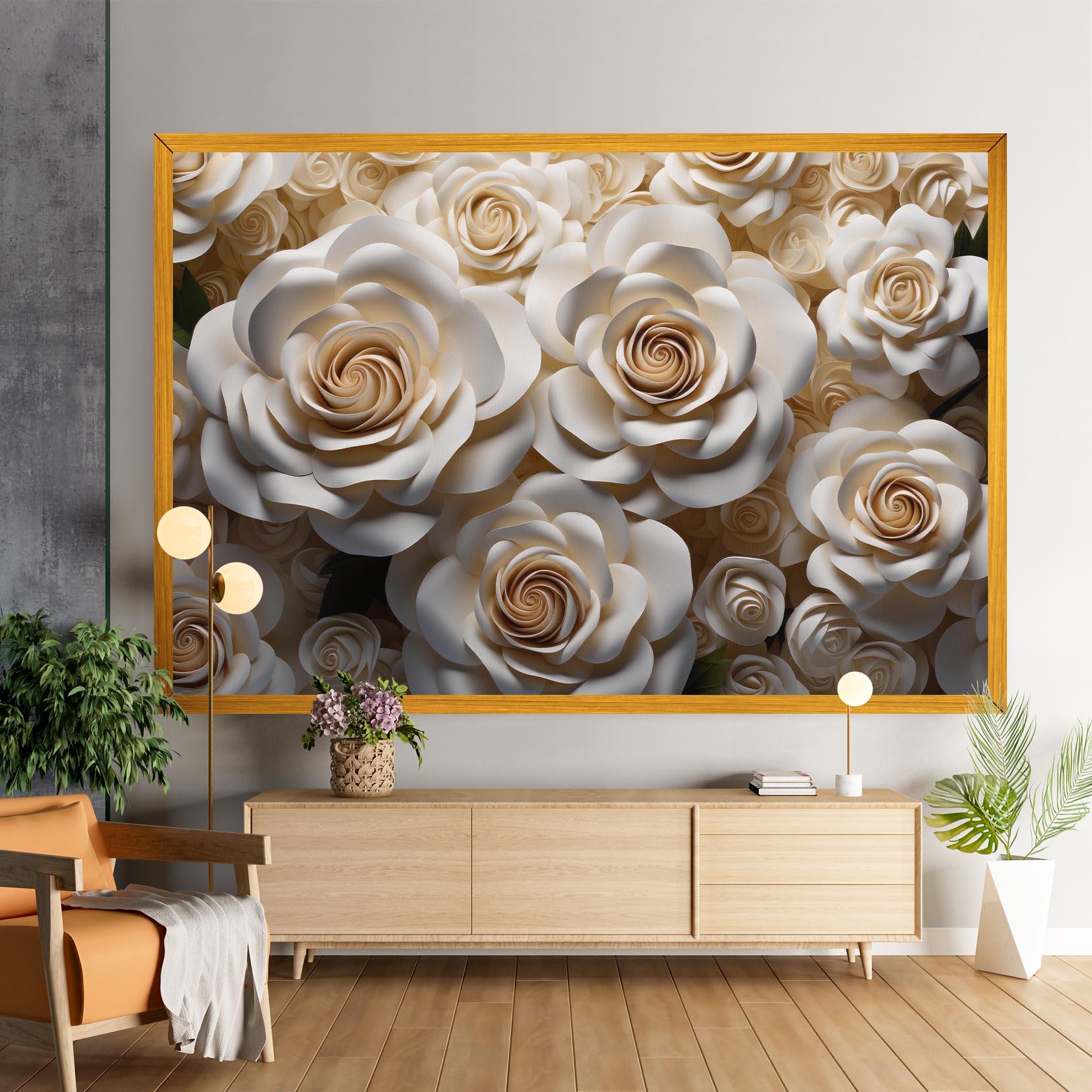 Tablou Canvas Cream Roses Wall mockup 9