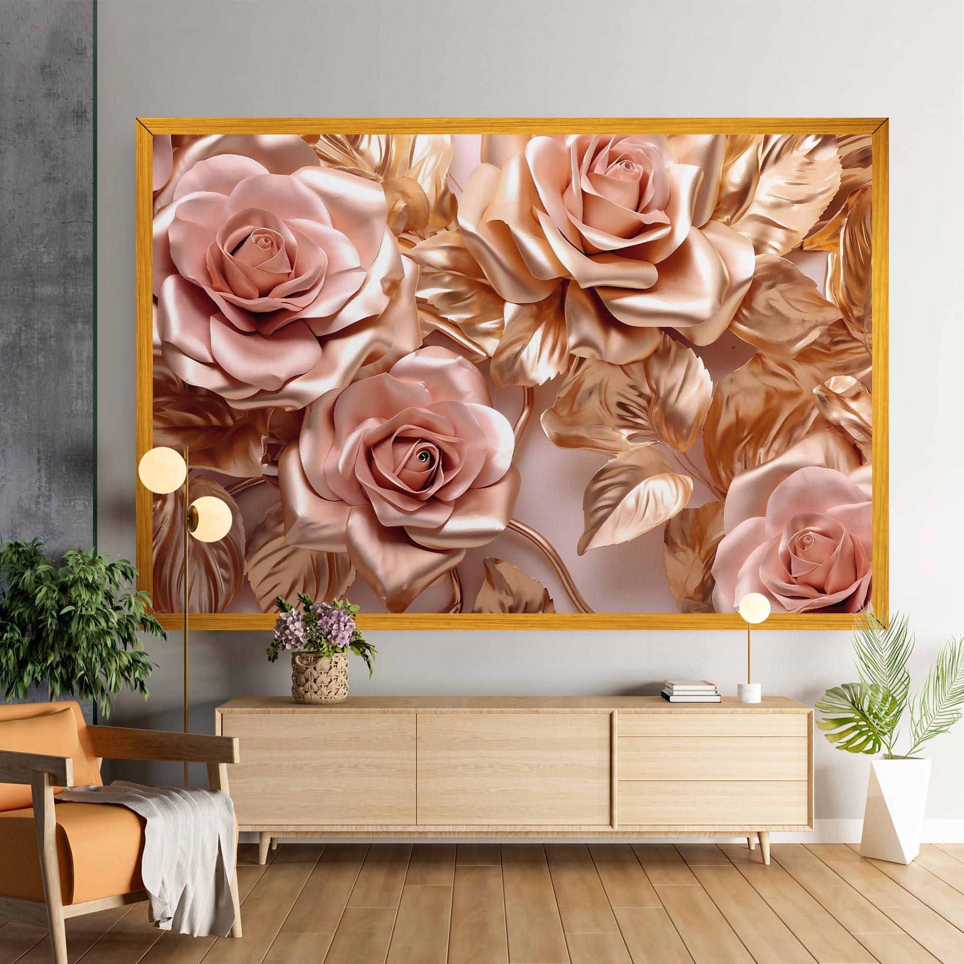 Tablou Canvas Pink Golden Roses mockup 9