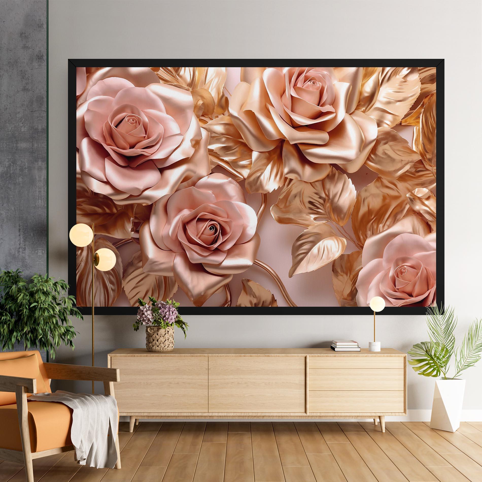 Tablou Canvas Pink Golden Roses mockup 9