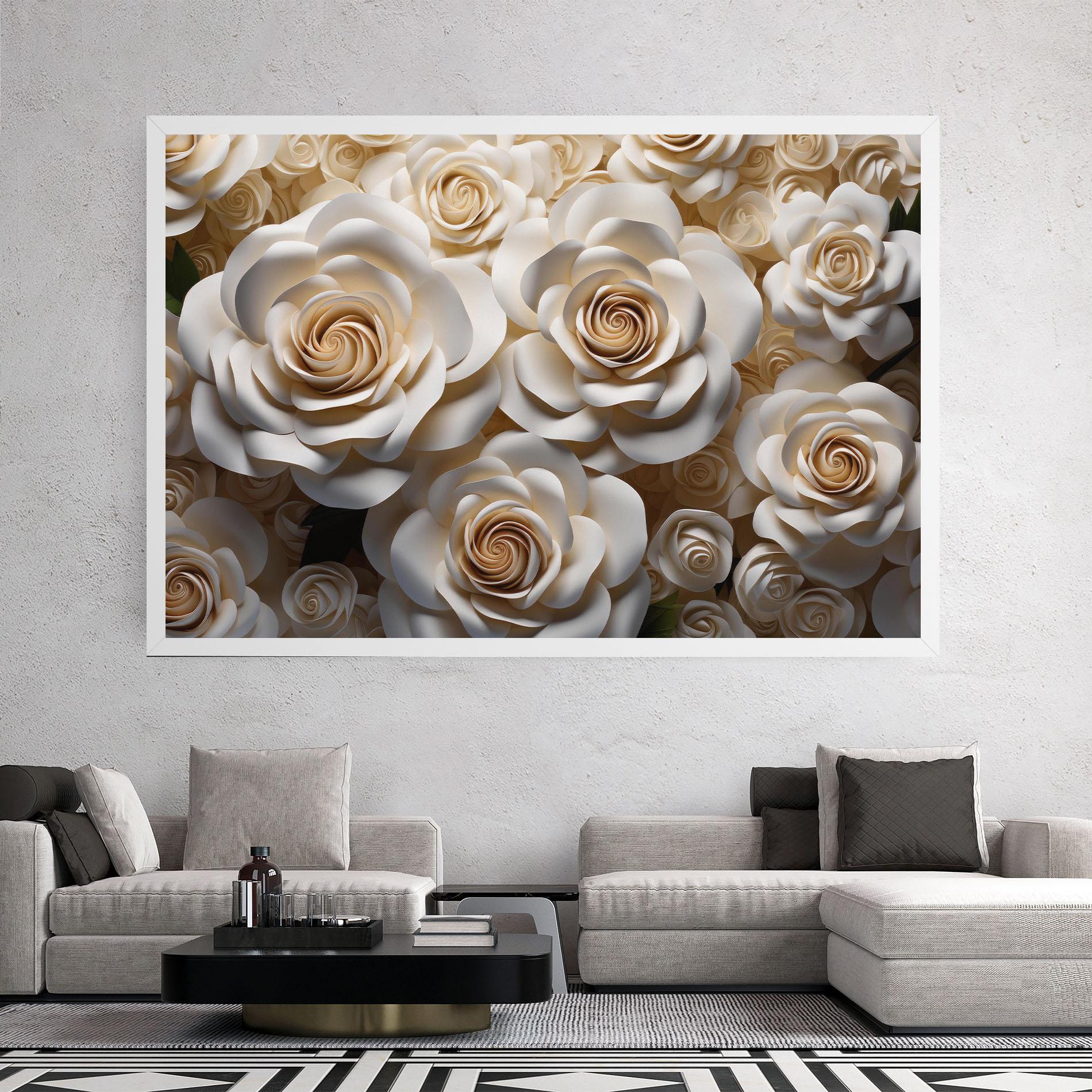 Tablou Canvas Cream Roses Wall mockup 2