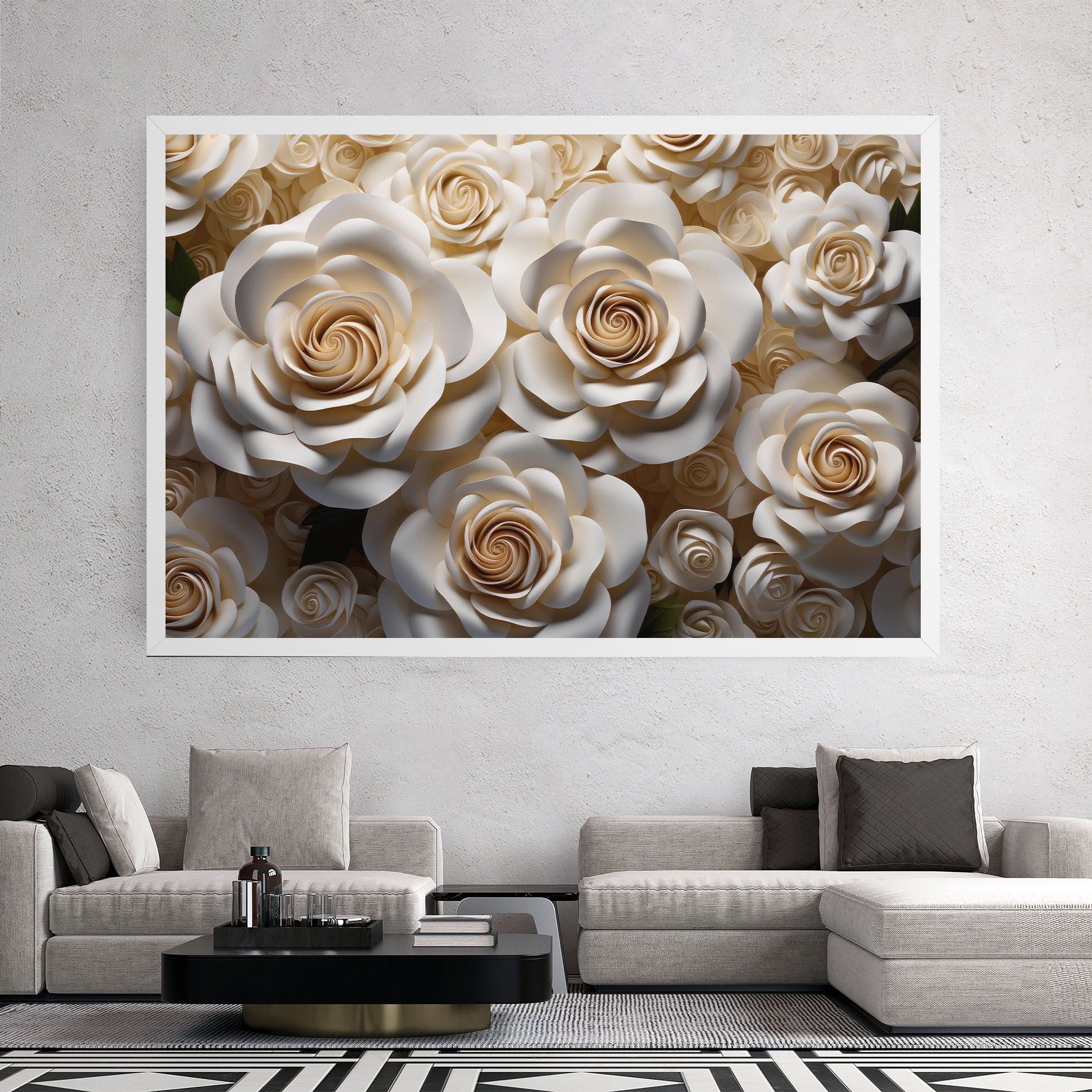 Cream Roses Wall mockup 2
