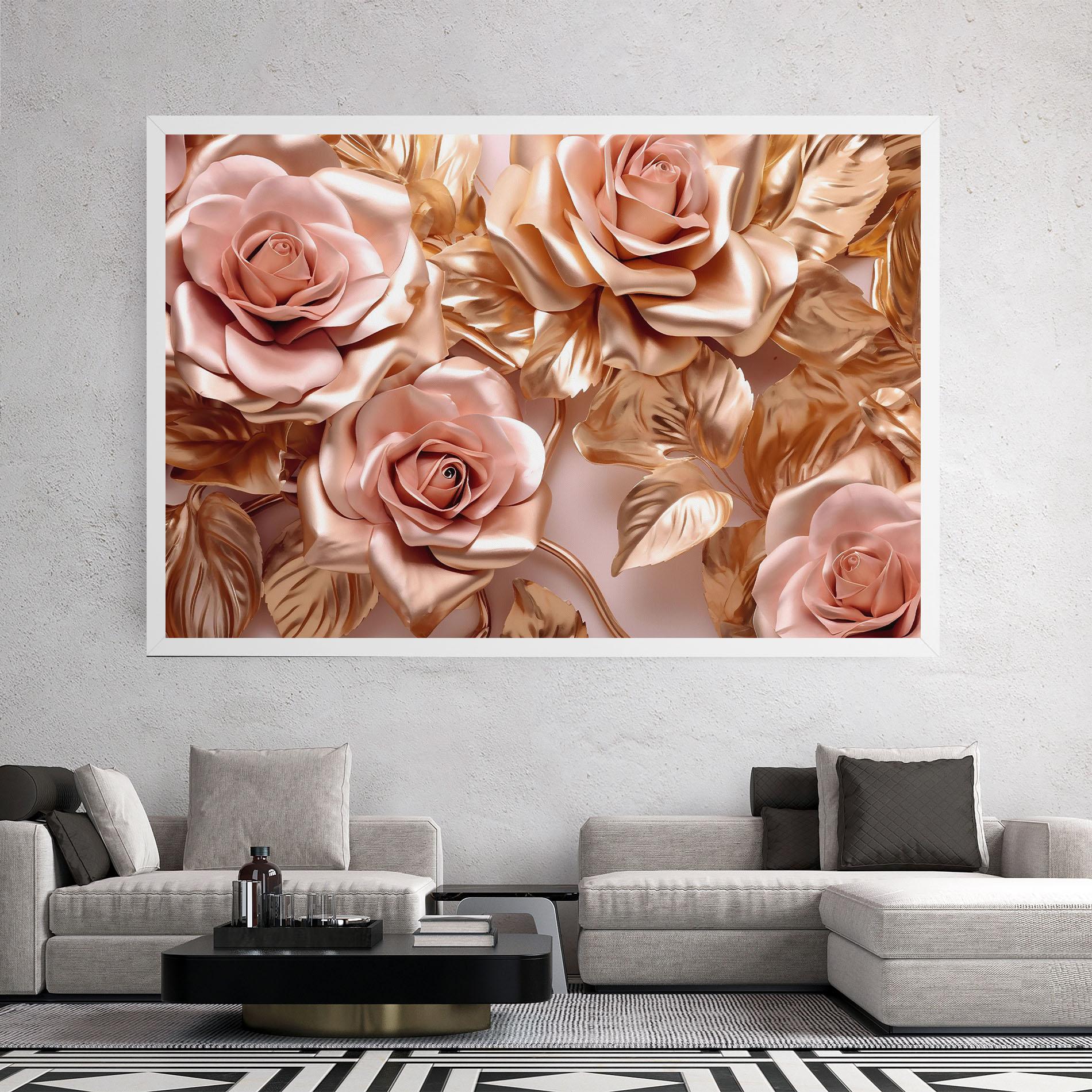 Tablou Canvas Pink Golden Roses mockup 2