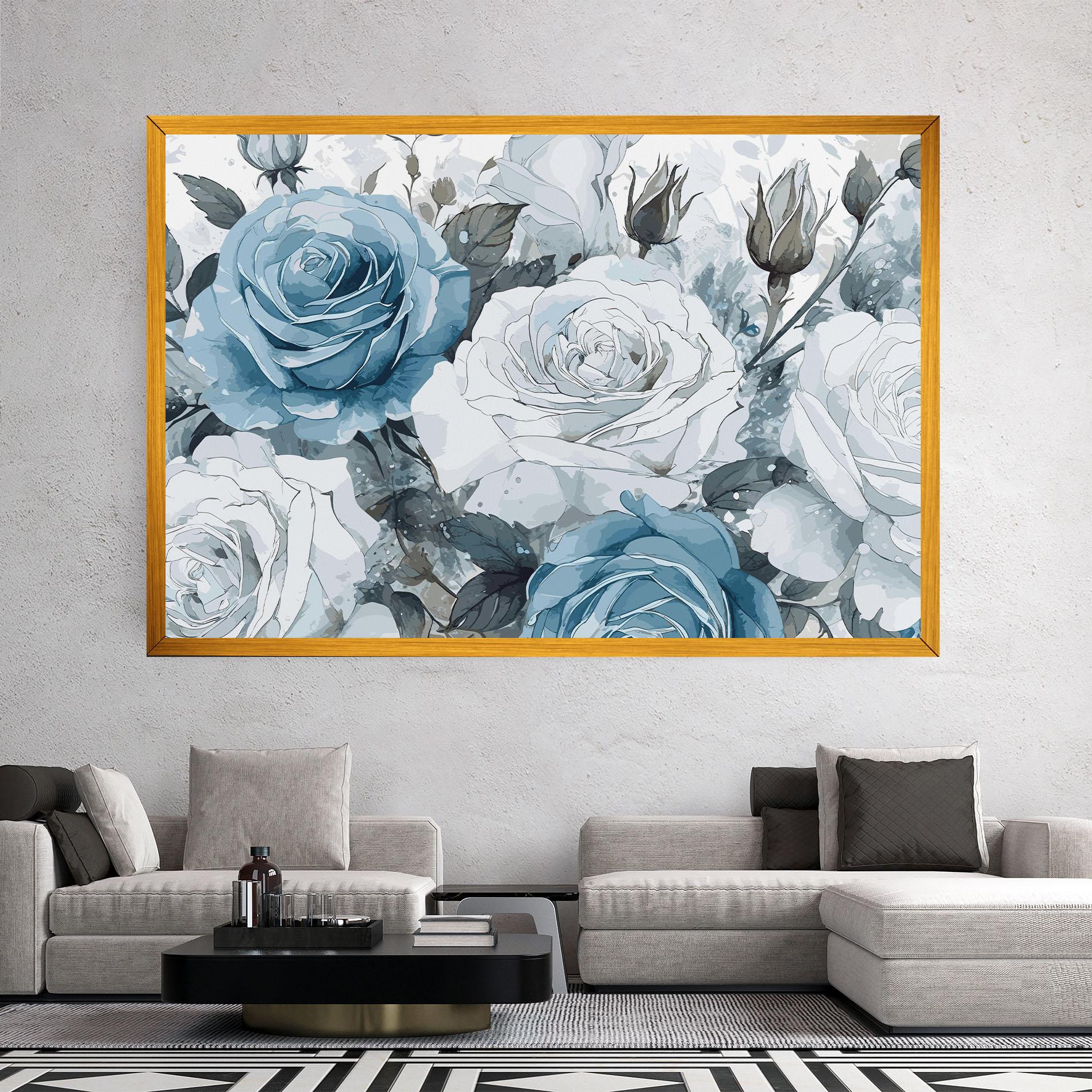 Tablou Canvas Blue White Rose mockup 2