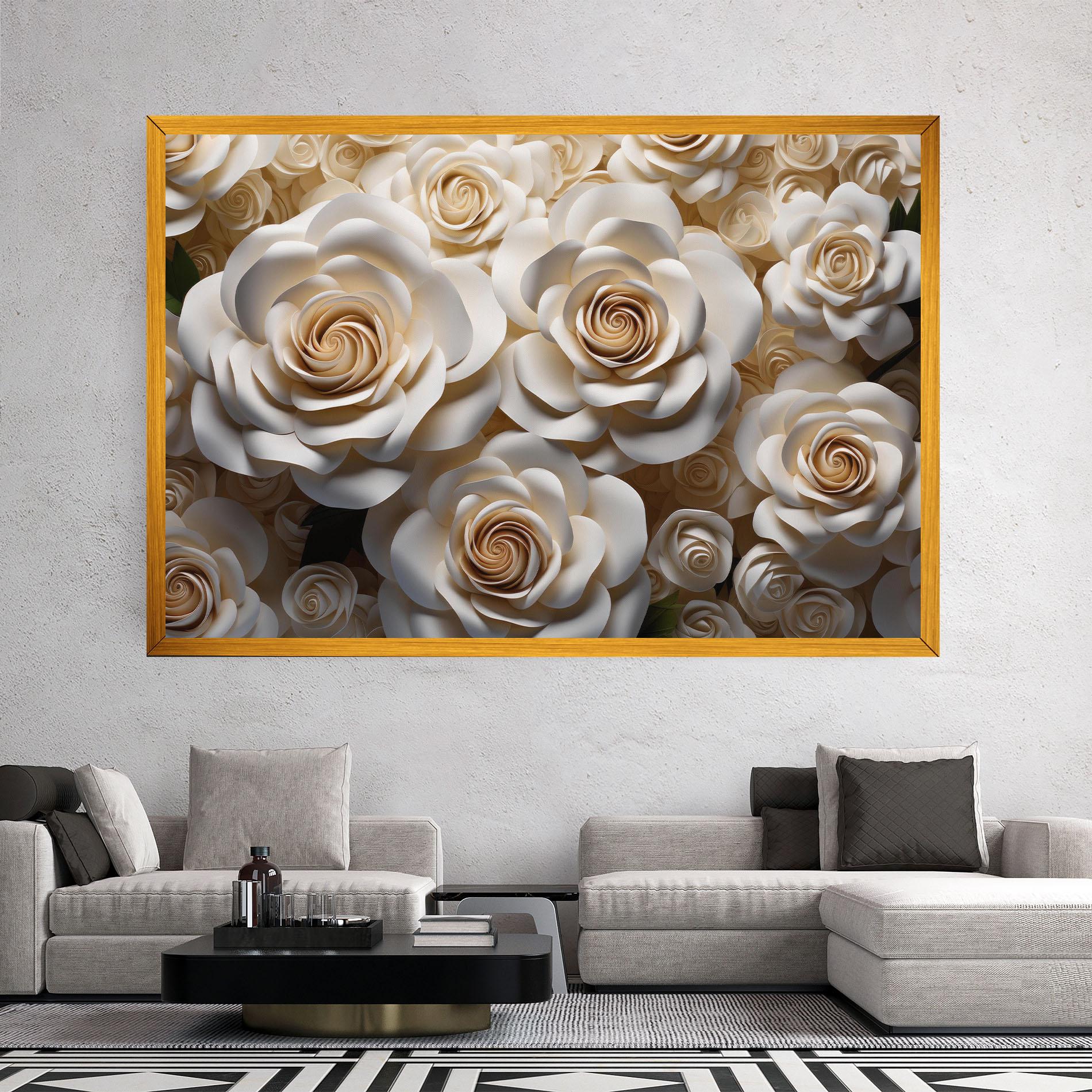 Tablou Canvas Cream Roses Wall mockup 2