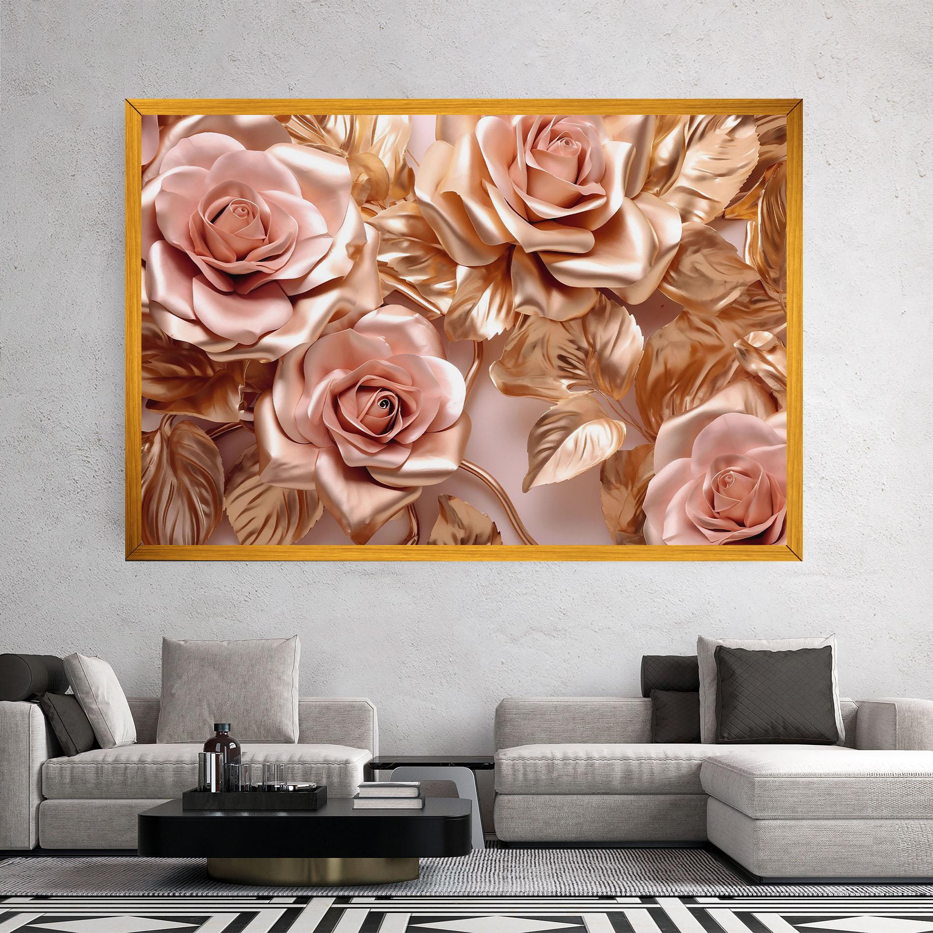 Tablou Canvas Pink Golden Roses mockup 2
