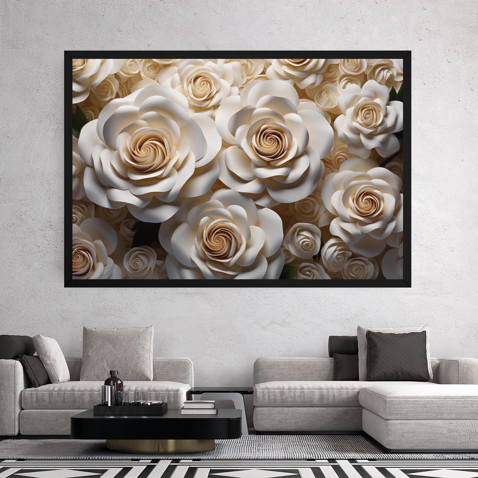 Tablou Canvas Cream Roses Wall mockup 2