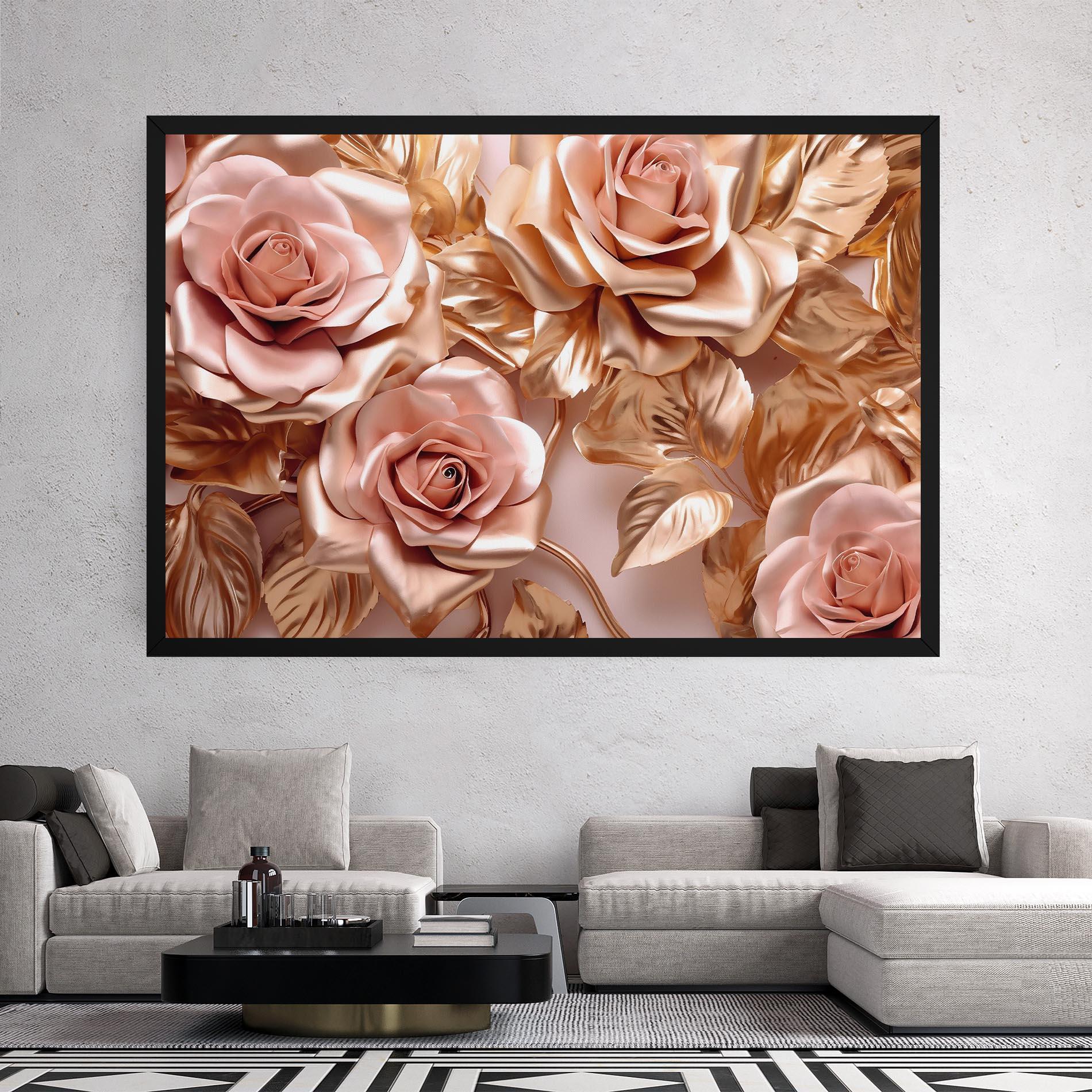 Tablou Canvas Pink Golden Roses mockup 2