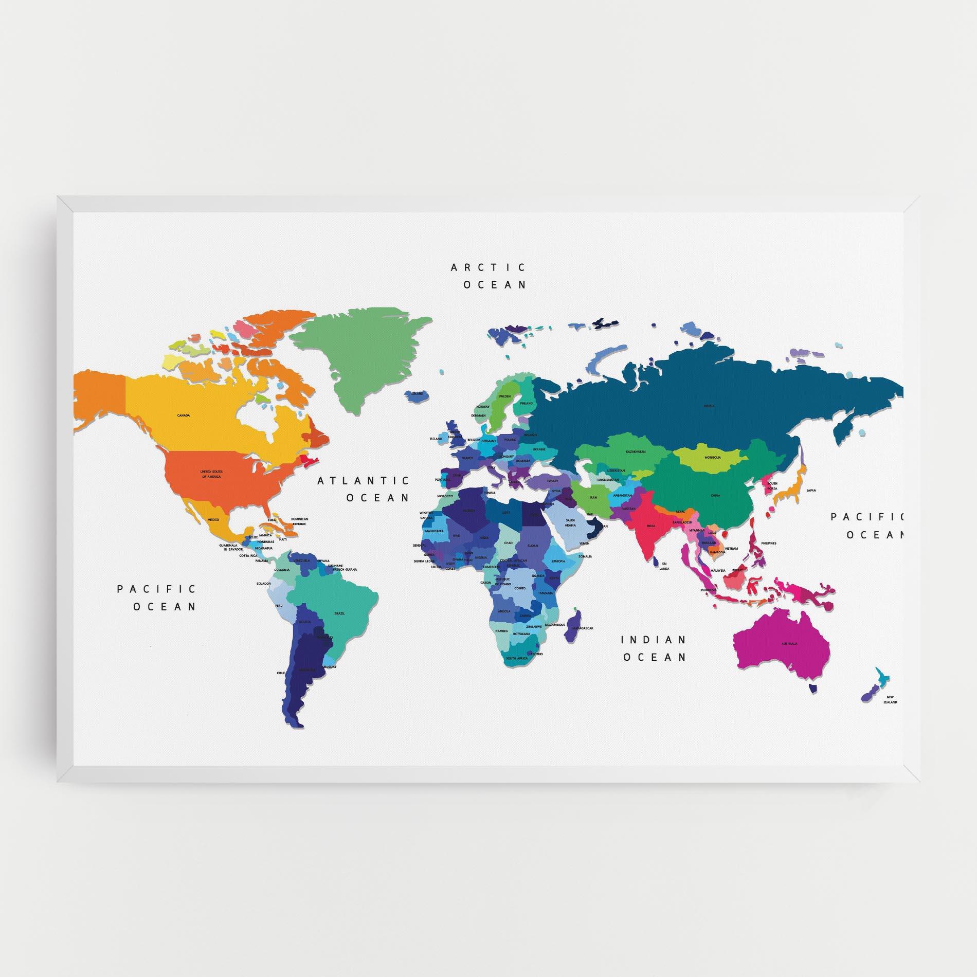 Tablou Canvas Colored Continents Map mockup 0
