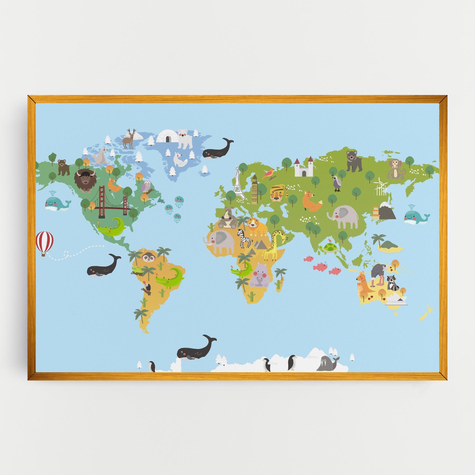 Tablou Canvas Animals Cute Map mockup 0