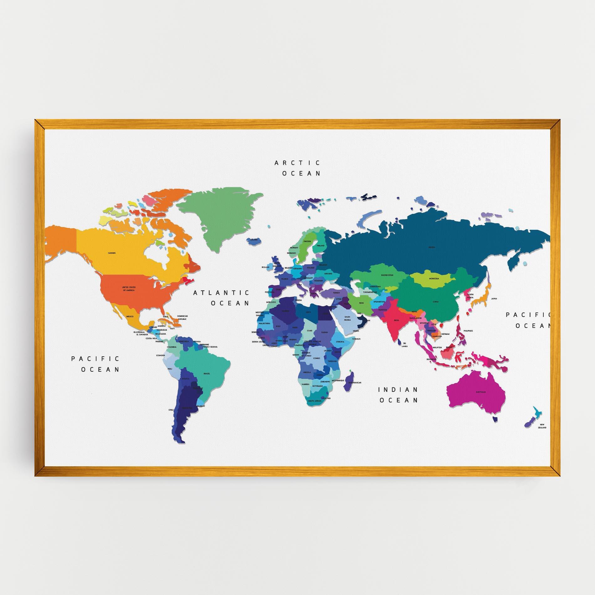 Tablou Canvas Colored Continents Map mockup 0