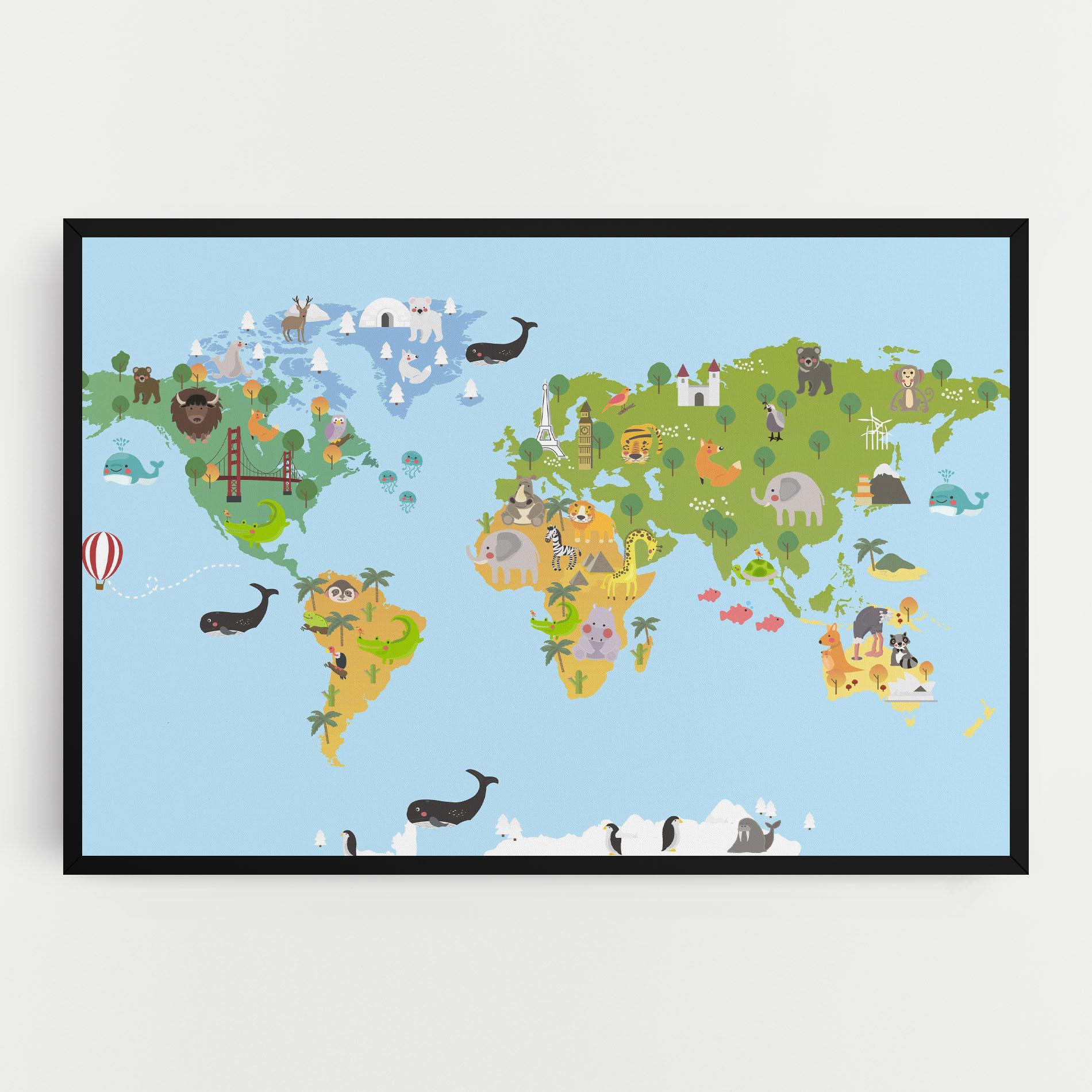 Tablou Canvas Animals Cute Map mockup 0