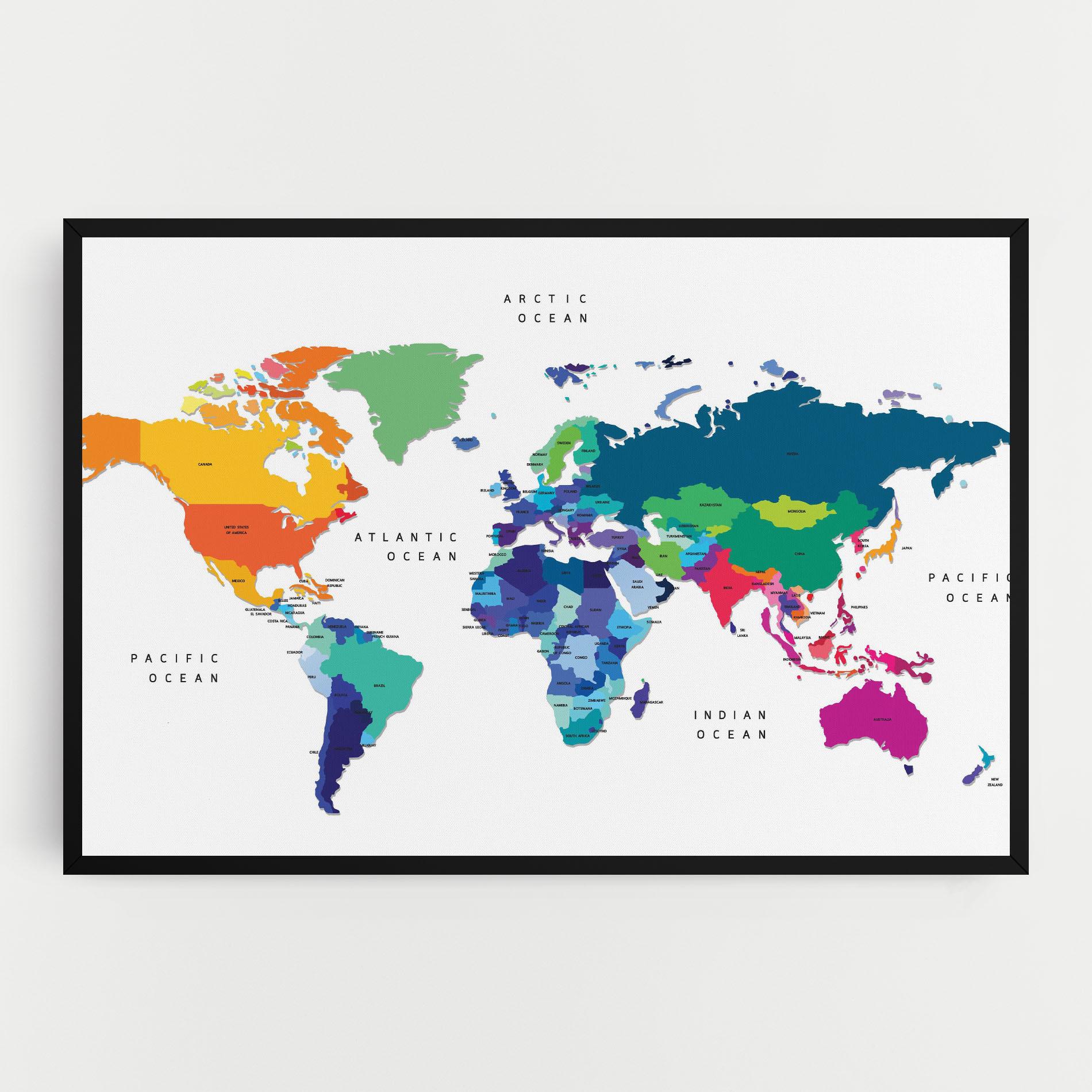 Tablou Canvas Colored Continents Map mockup 0