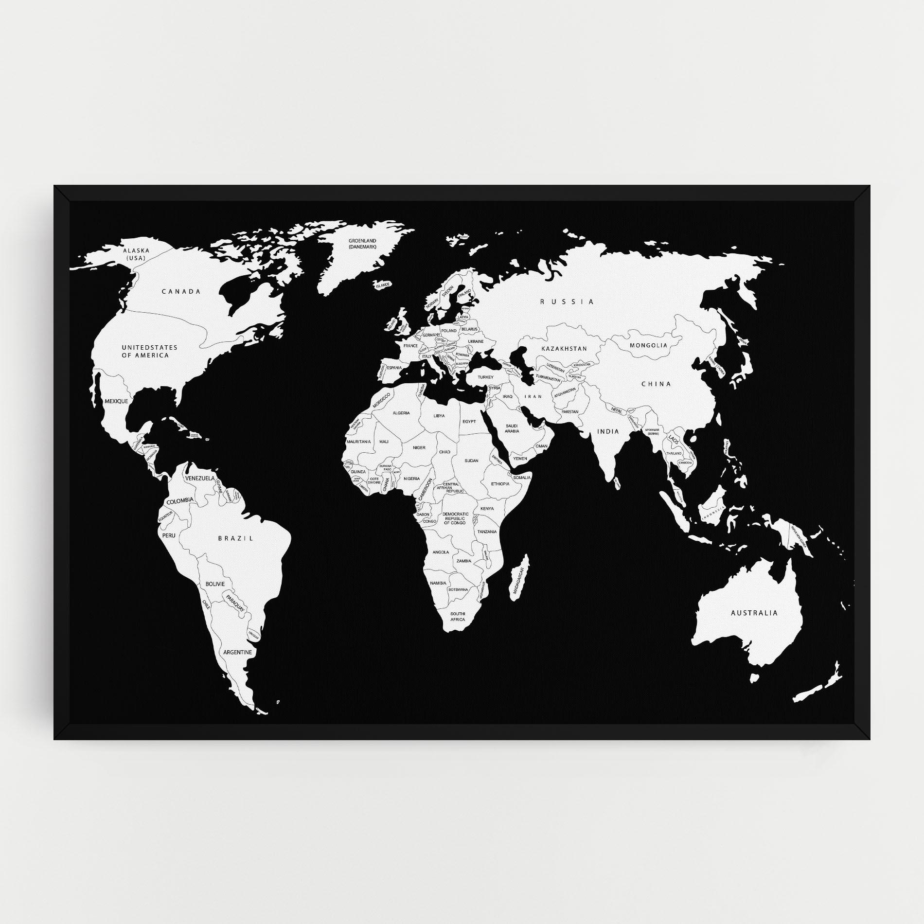 Tablou Canvas White World Map mockup 0