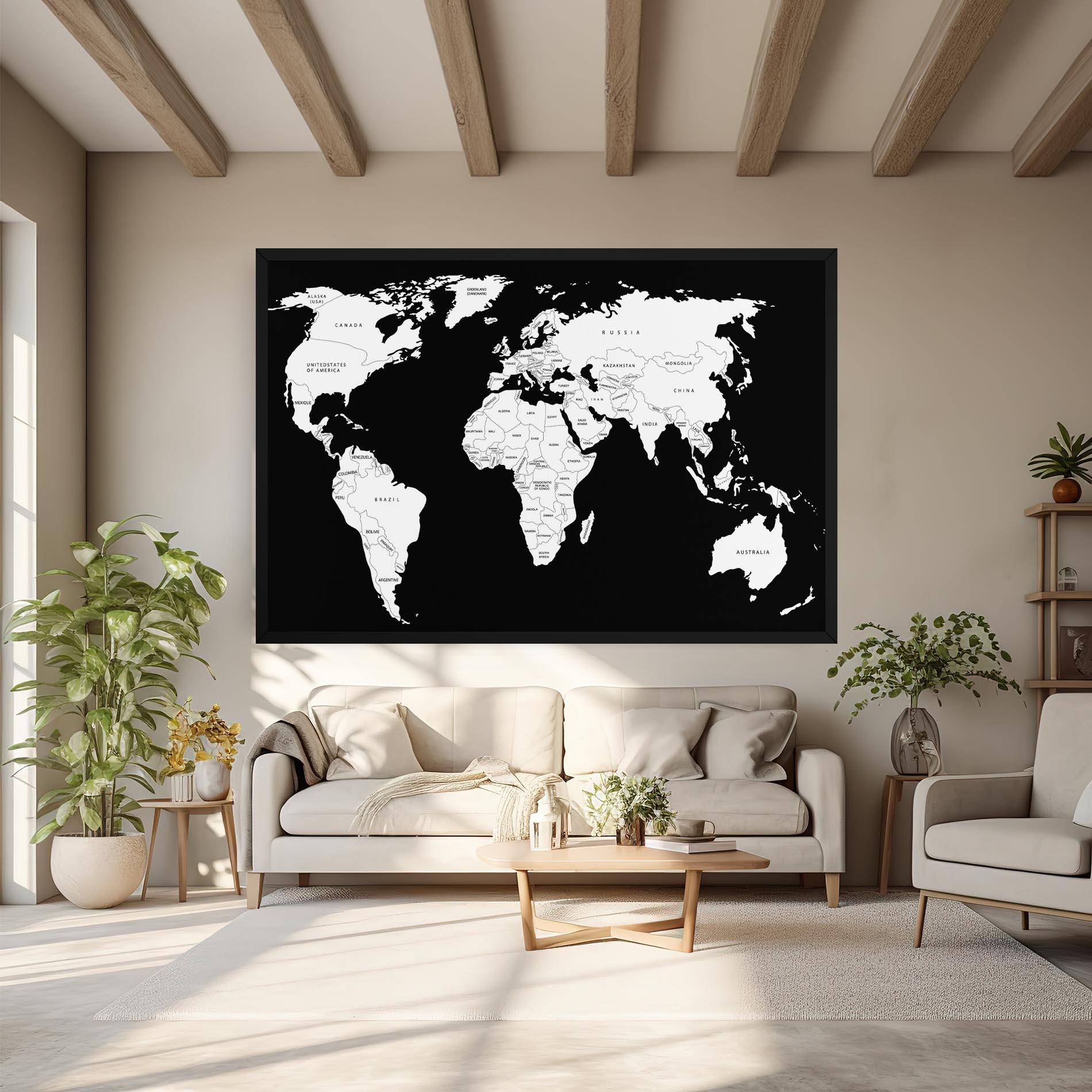 Tablou Canvas White World Map mockup 6