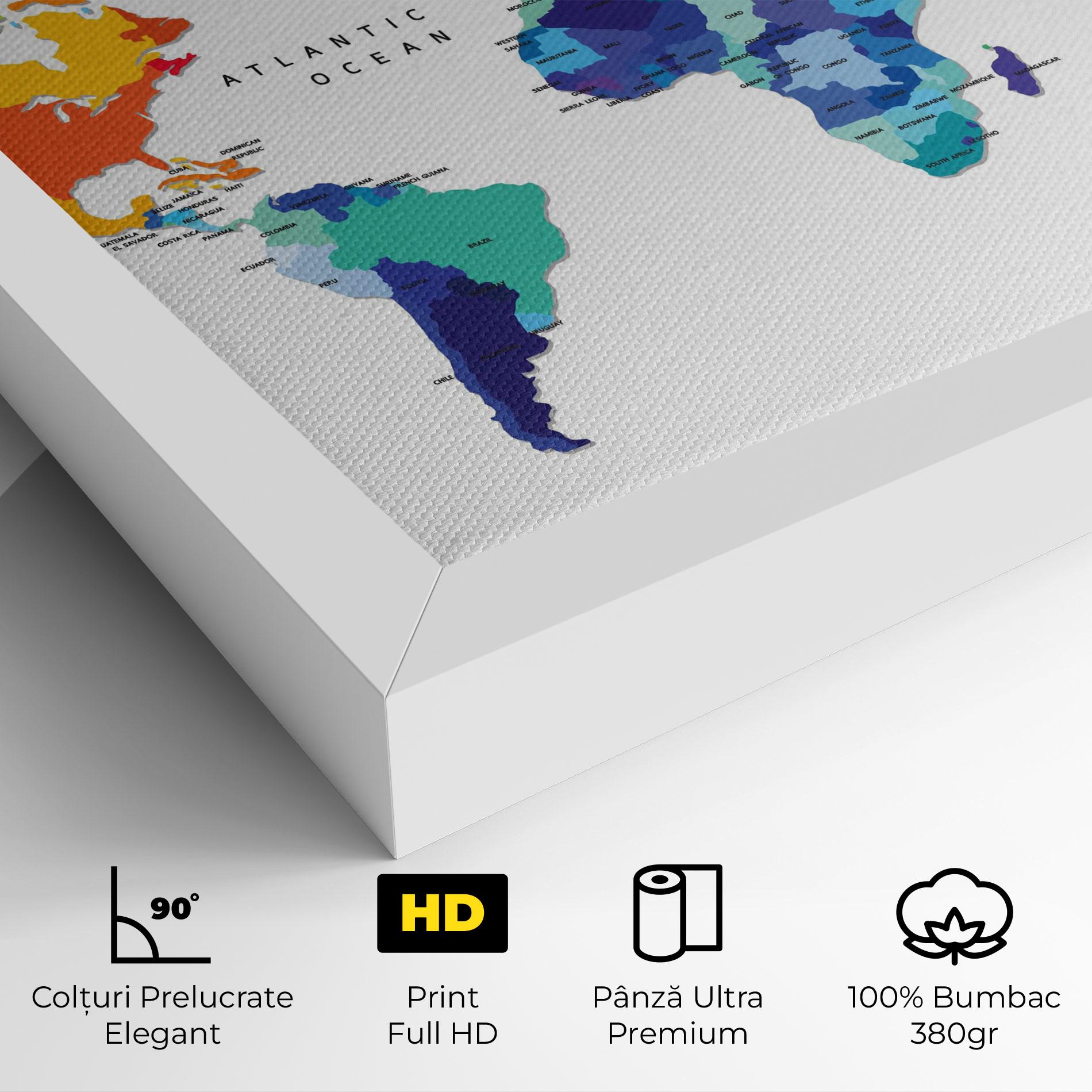 Tablou Canvas Colored Continents Map mockup 4