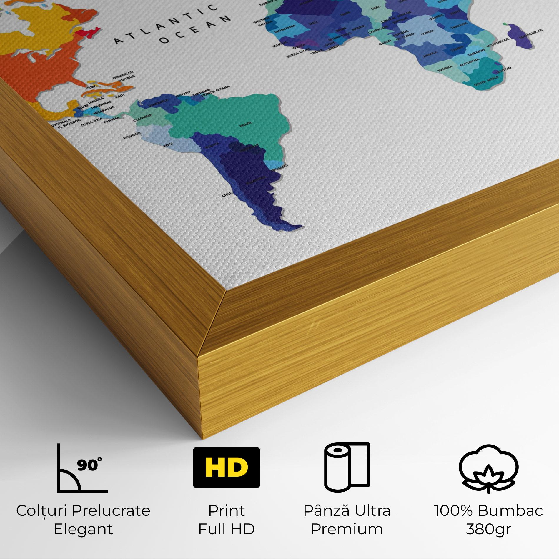 Tablou Canvas Colored Continents Map mockup 4