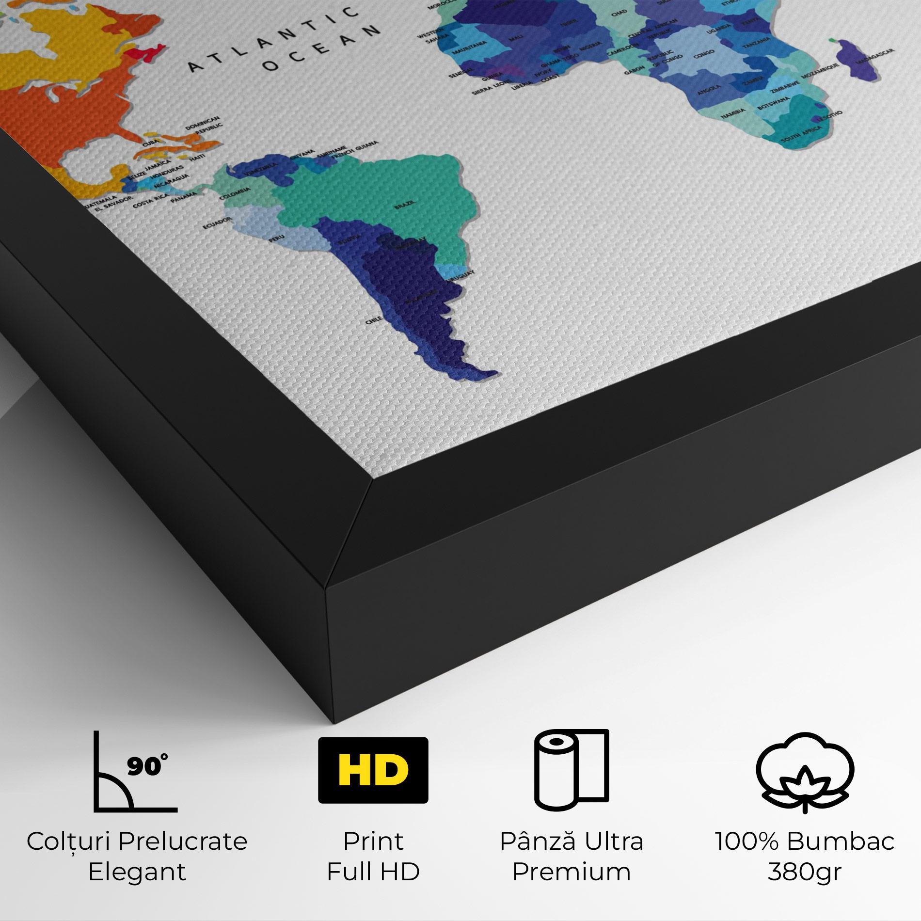 Tablou Canvas Colored Continents Map mockup 4
