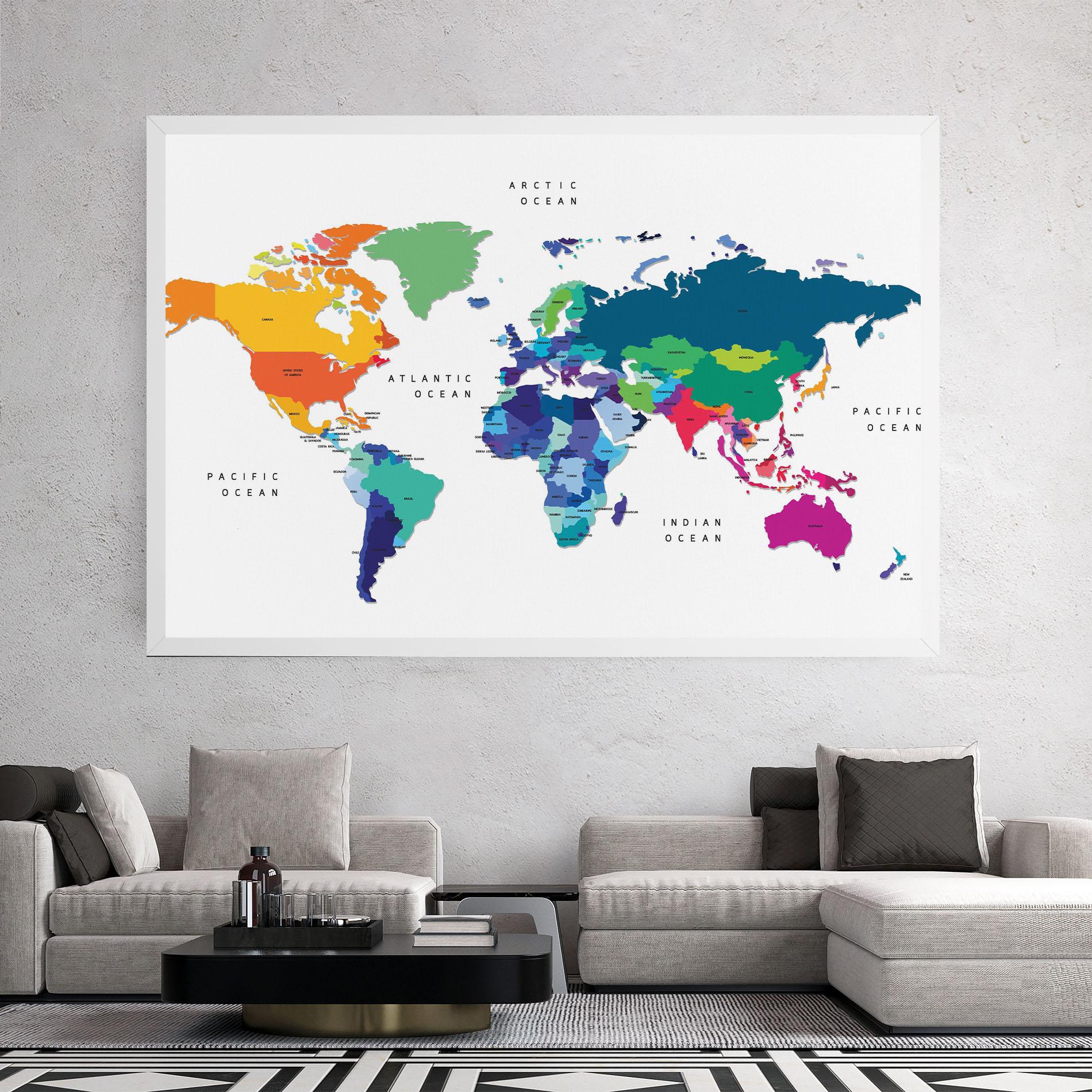 Tablou Canvas Colored Continents Map mockup 2